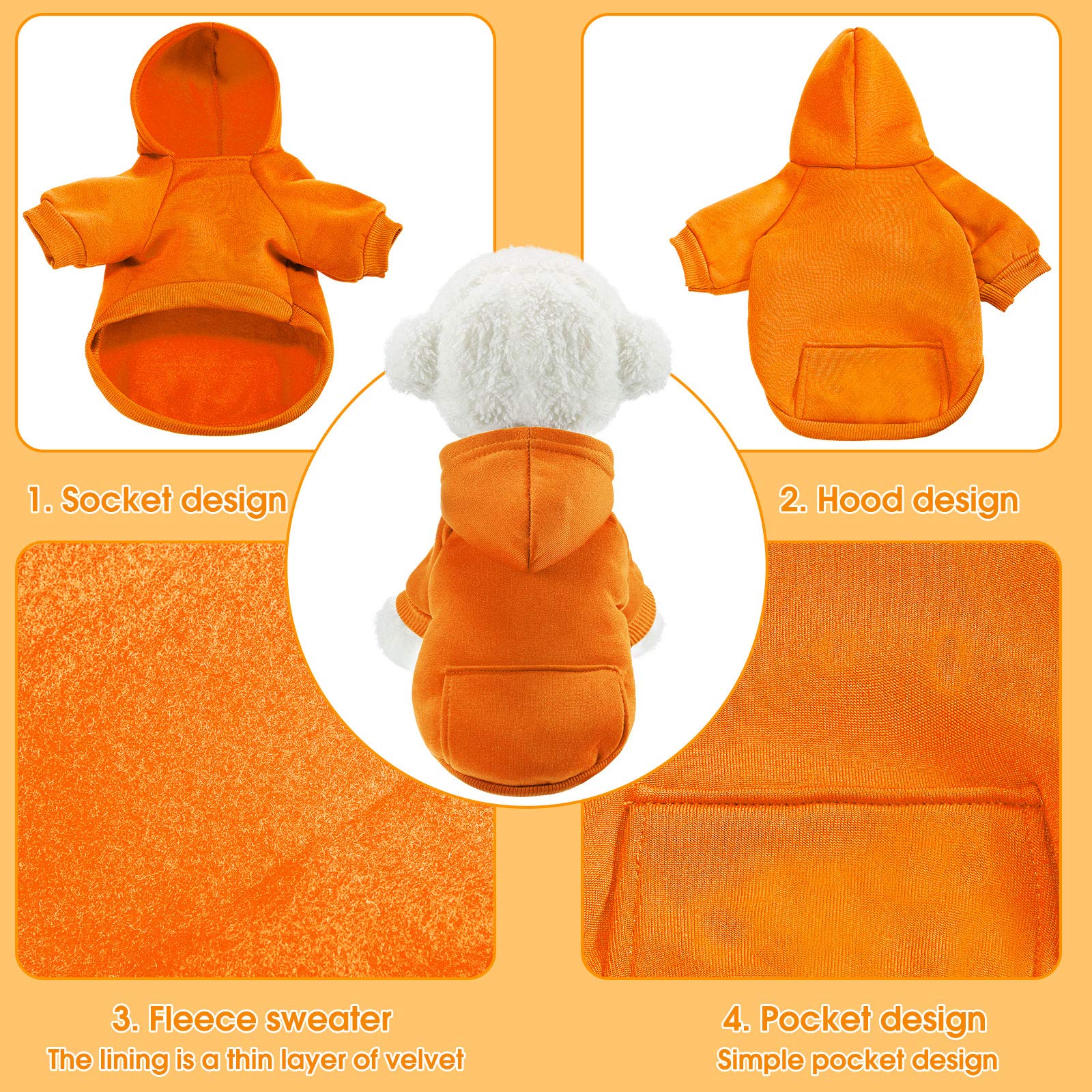 2 Pieces Winter Dog Hoodie Warm Small Dog Sweatshirts with Pocket Cotton Coat for Chihuahua Clothes Puppy Costume(M,Orange, Brow