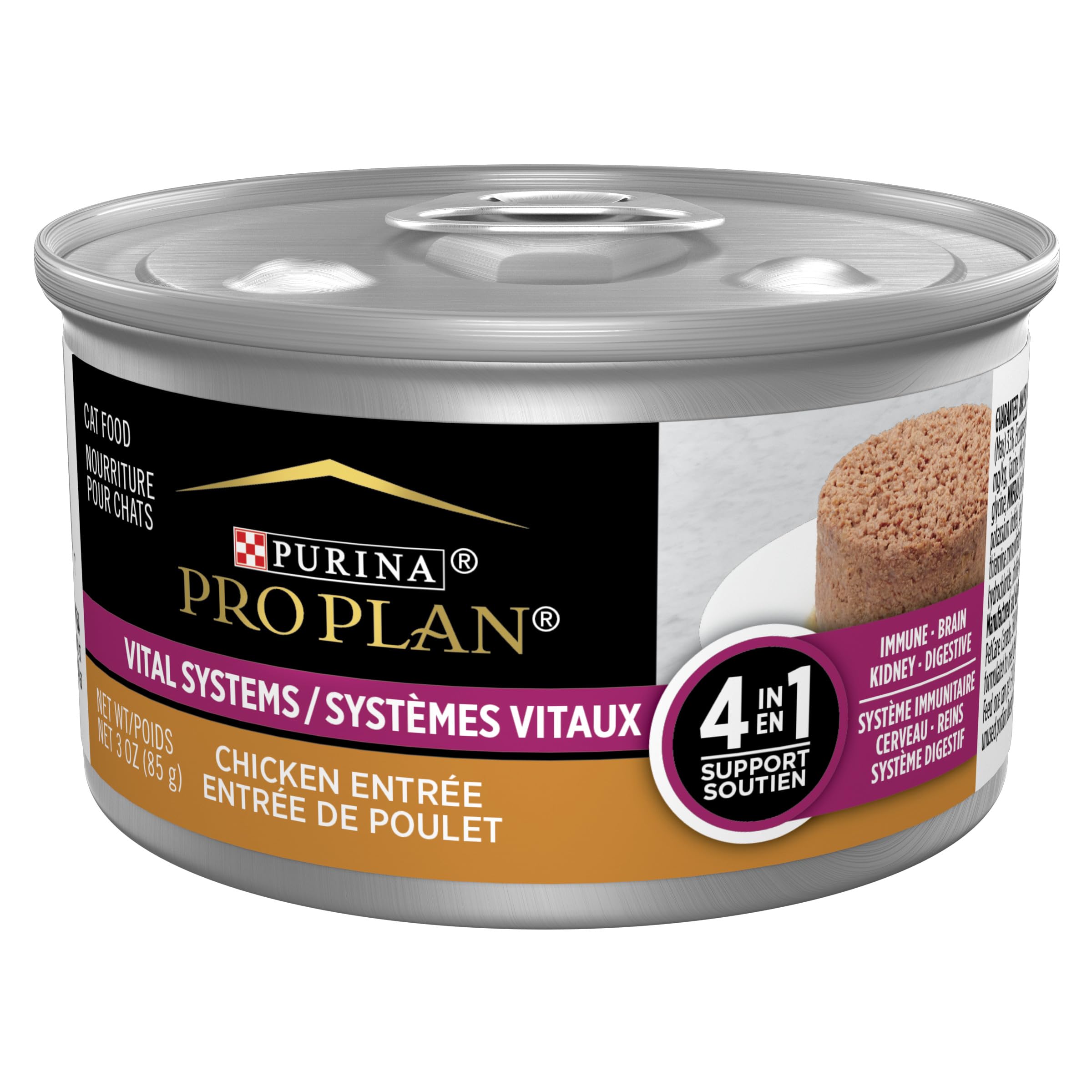 Purina Pro Plan Vital Systems Chicken Wet Cat Food Pate 4-in-1 brain, kidney, digestive and immune formula - (Pack of 24) 3 oz. 