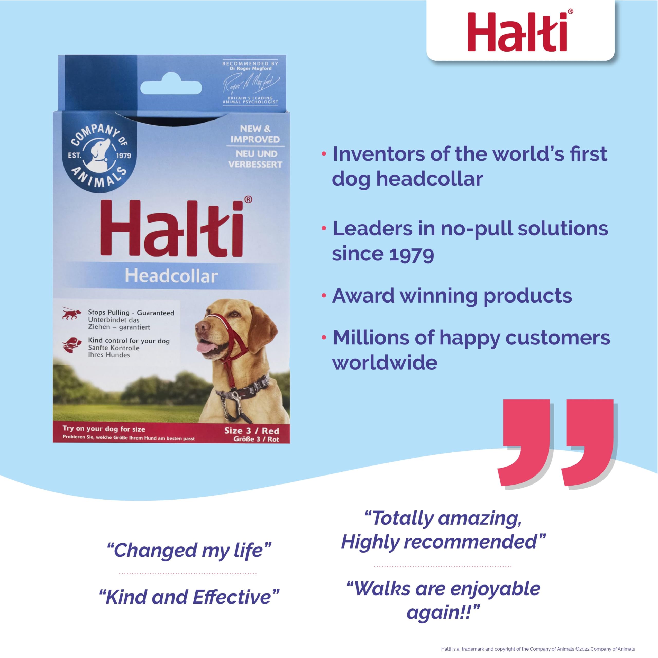 The Company Of Animals - Halti Headcollar - Adjustable And Padded - No Pull Training Tool For Dogs On Walks - Includes Free Trai