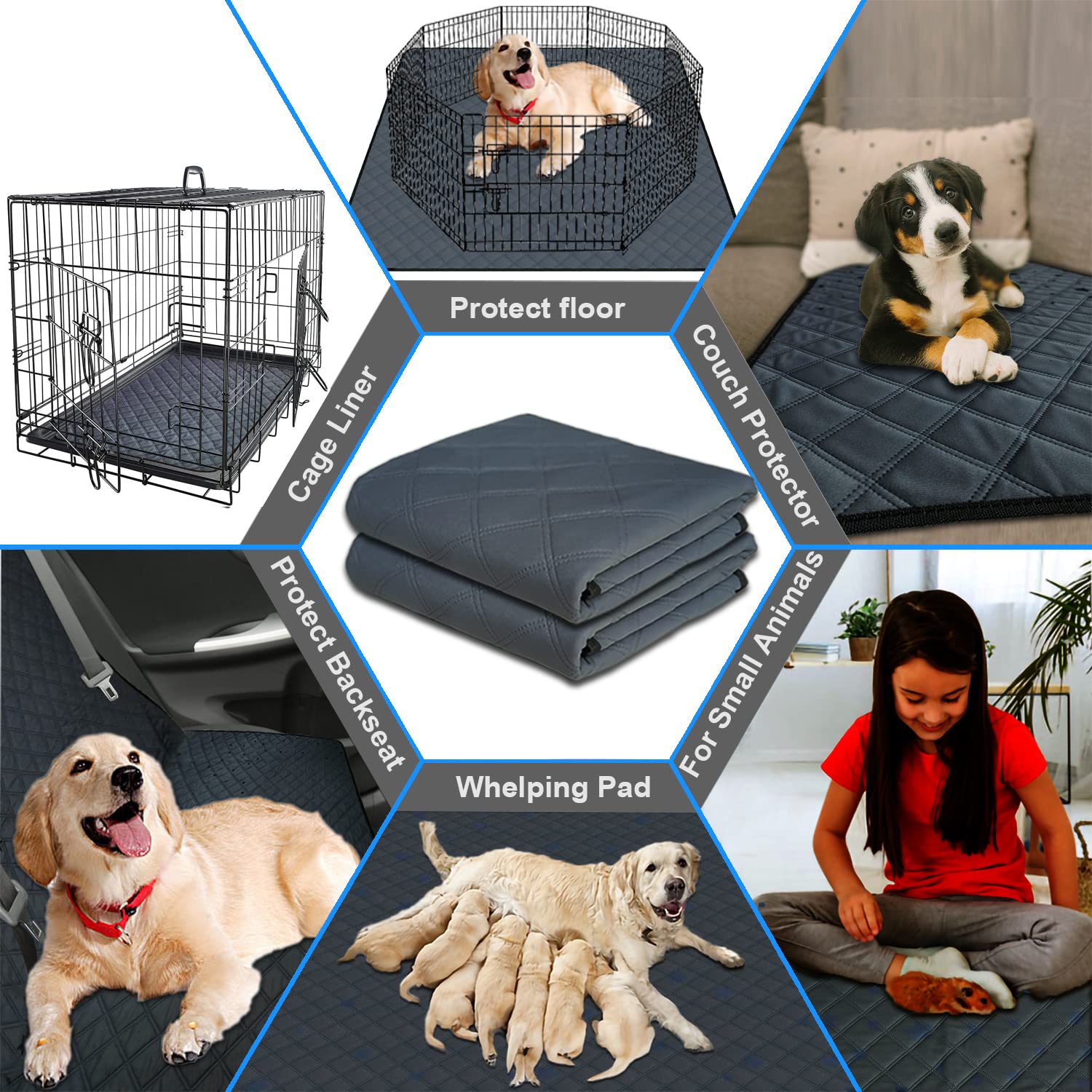 Rioussi Washable Pee Pads For Dogs, Reusable, Absorbent, Leakproof, Non Slip Pet Puppy Pads For Potty Training. Dark Gray, 24X36