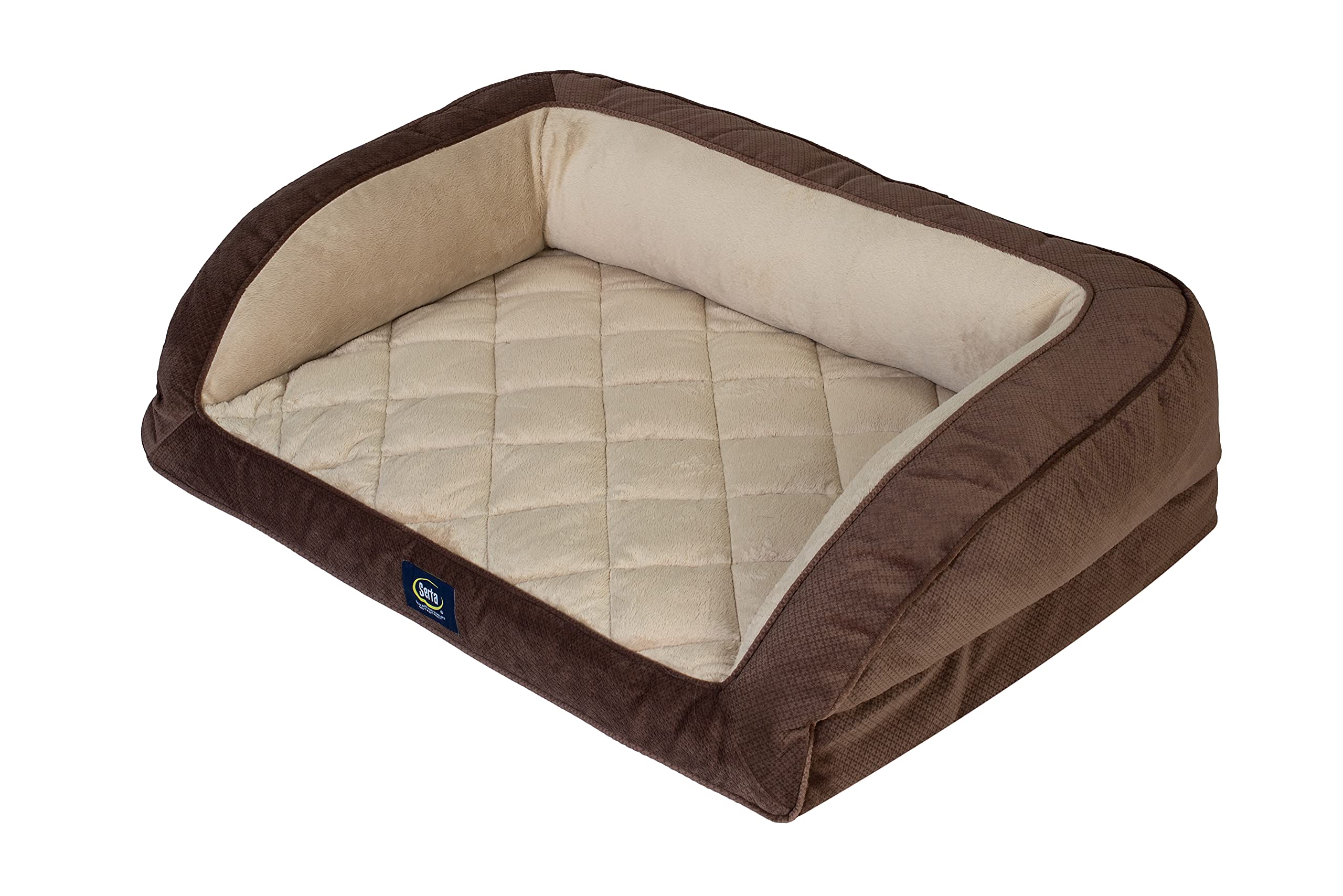 Serta Ortho Quilted Couch Pet Bed - Large 38" x 27" - Mocha - Durable Ortho Foam for Comfort
