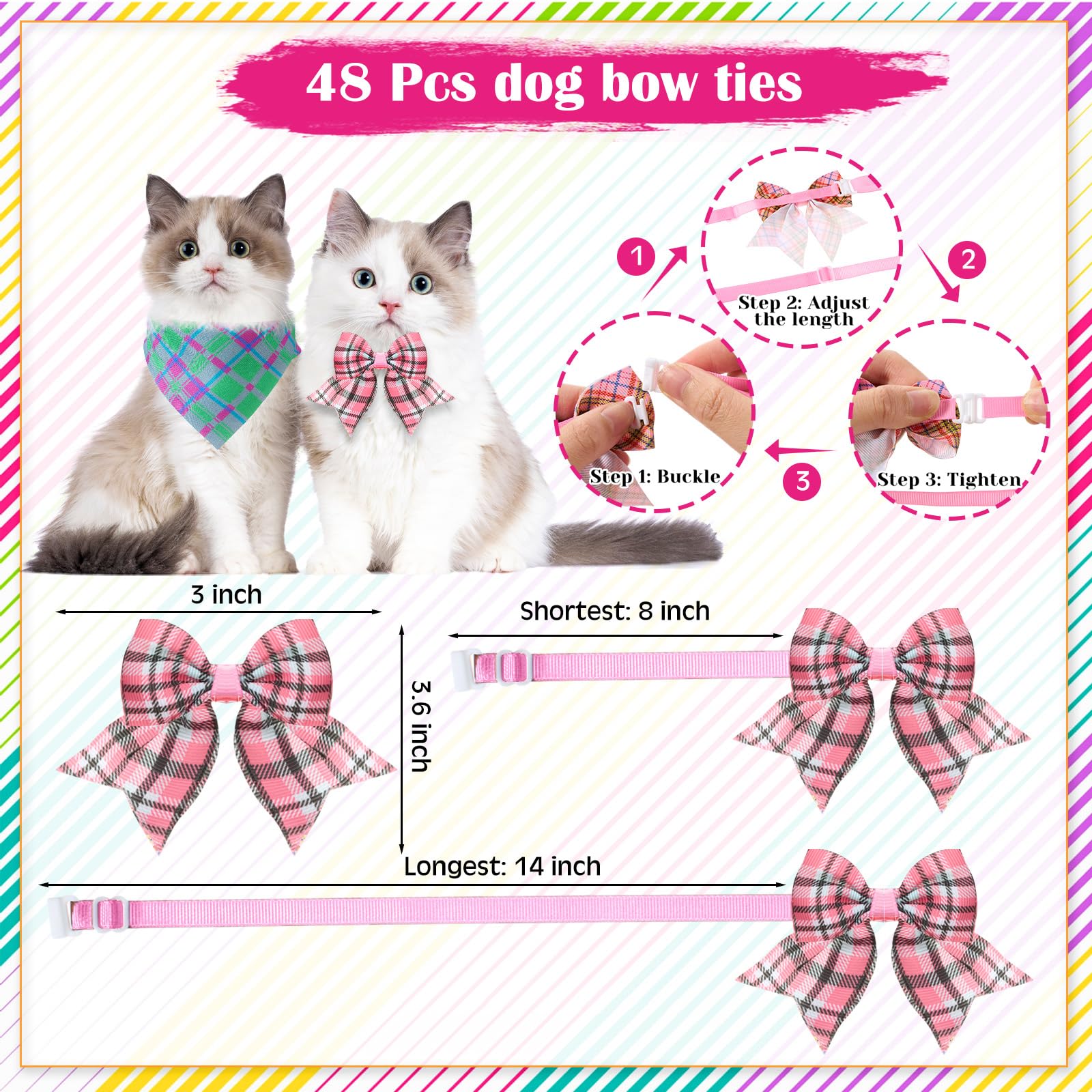 Sanwuta 108 Pcs Dog Bandanas Bulk for Summer Soft Breathable Dog Stripe Plaid Patterns Ties Adjustable Pet Collar Bowtie Triangl