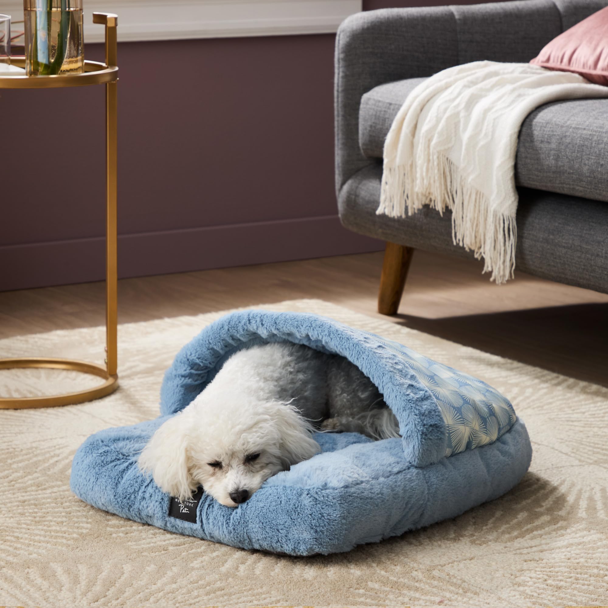 Nicole Miller New York Cozy Pet Bed, Denim Blue, Small 22"x17"x11", Non-Slip, Machine Washable, 100% Polyester