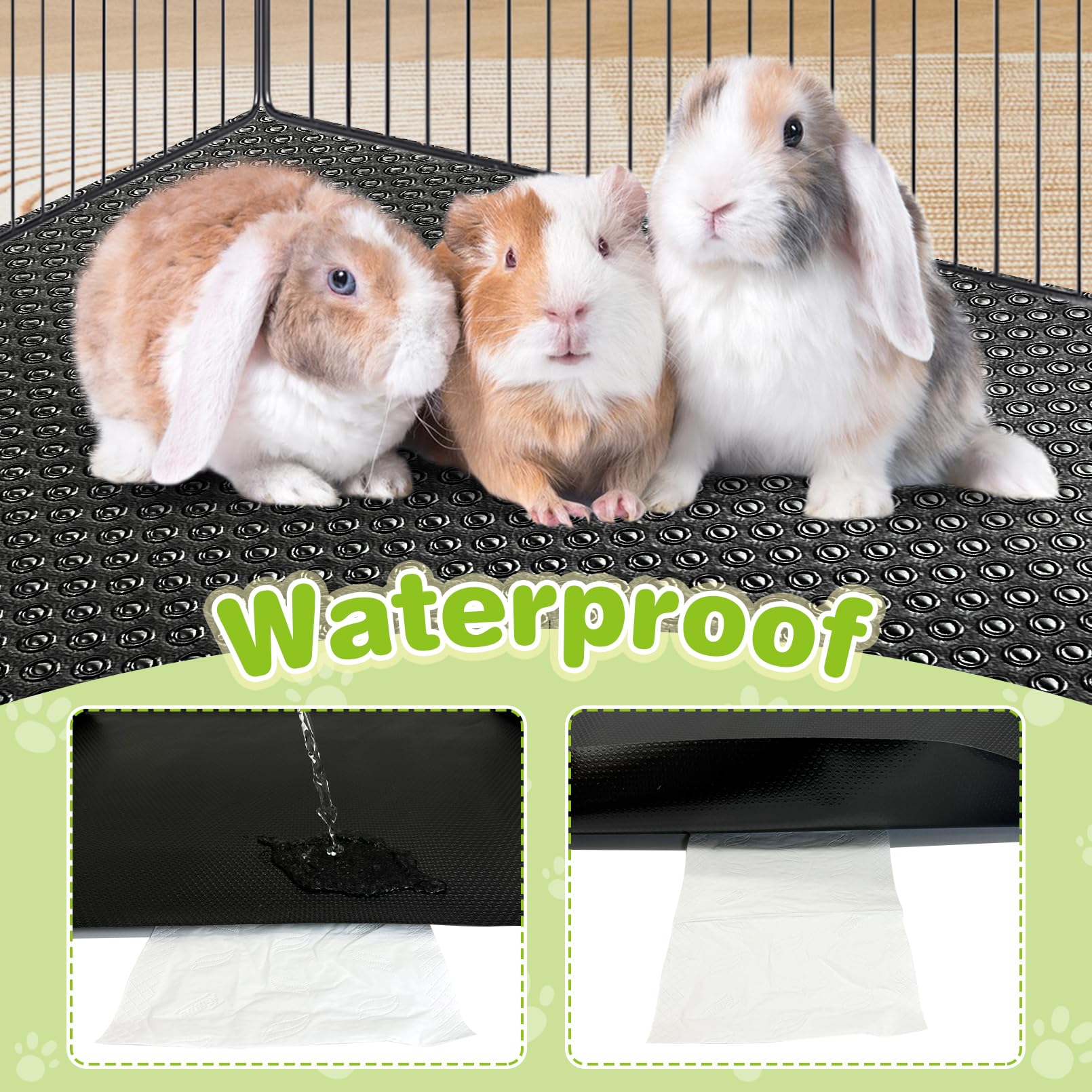 Bnosdm 2 Pcs Rabbit Cage Liner Waterproof Guinea Pig Cage Liner, Washable Small Animals Mats Reusable Floor Protect Pad Playpen