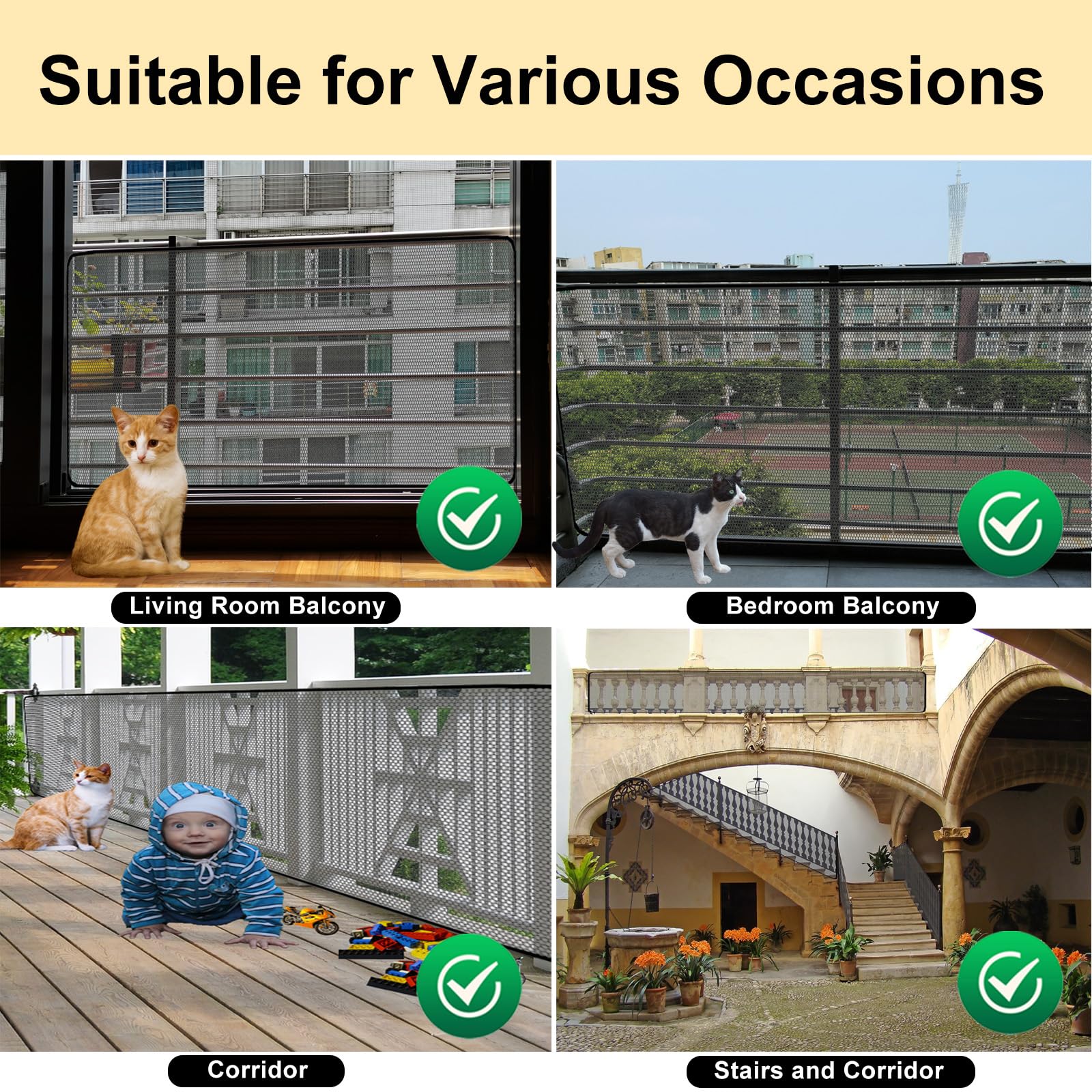 Balcony Safety Net for Kids Banister Guard-10ft X 3ft Thick Pet Balcony Guard Balcony Netting for Pets Rail Net for Balcony Apar