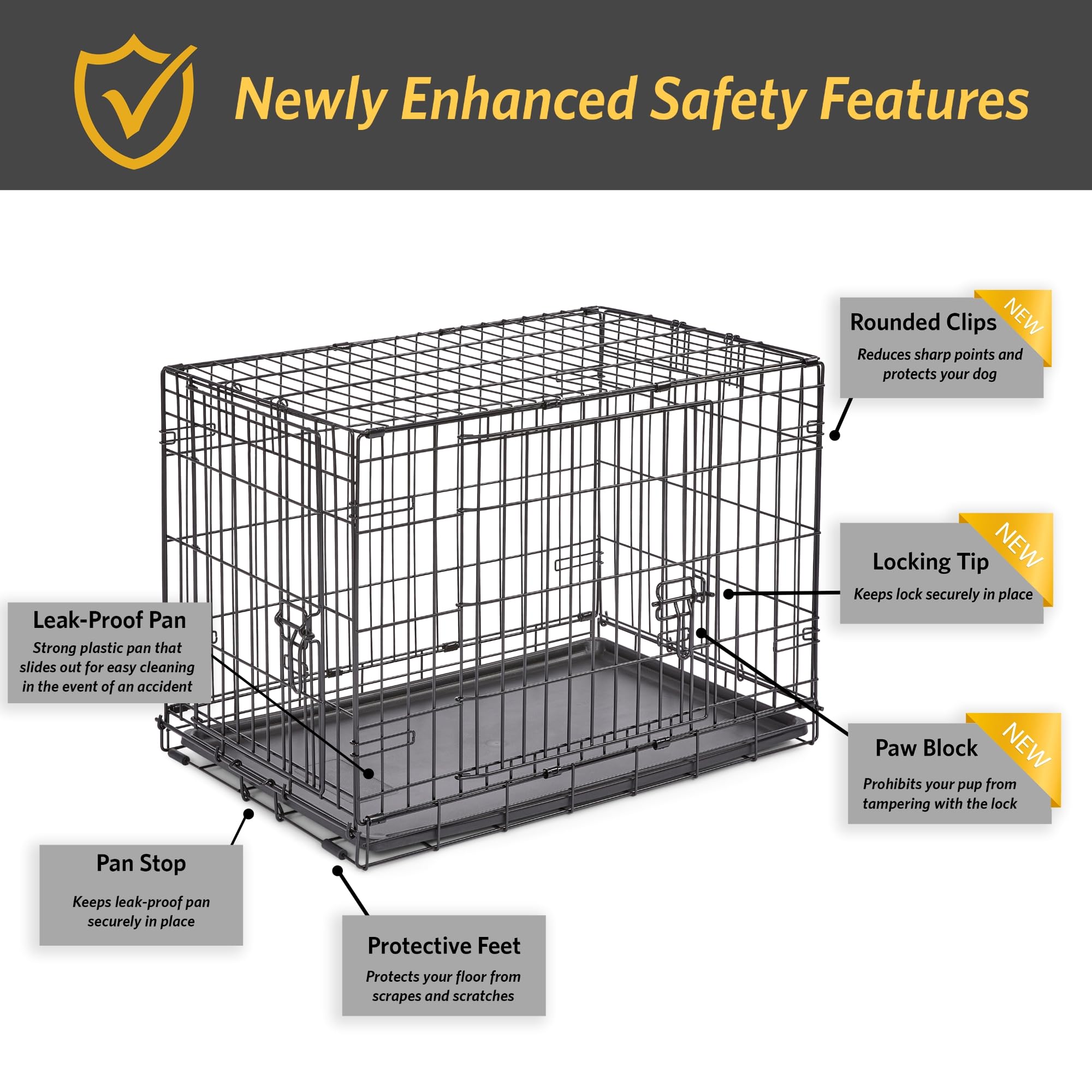 New World Newly Enhanced Double Door New World Dog Crate, Includes Leak-Proof Pan, Floor Protecting Feet, & New Patented Features, 30 Inch