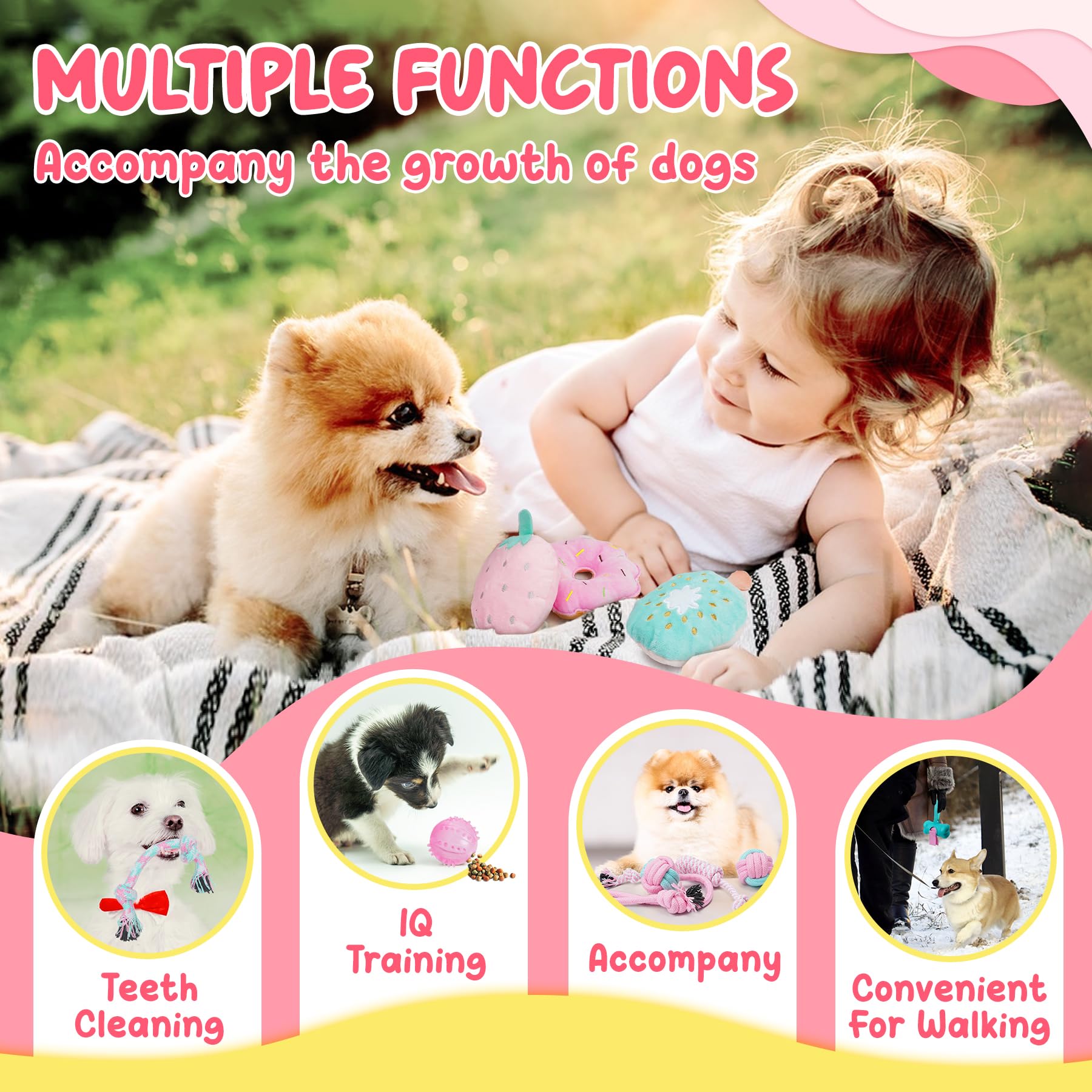 Xiugoal Pink Puppy Toys For Boredom - 23 Pack Puppy Chew Toys For Teething, Interactive Dog Toys For Puppies, Cute Small Dog Toys With Treat Ball, Squeaky Dog Chew Toys And Ropes