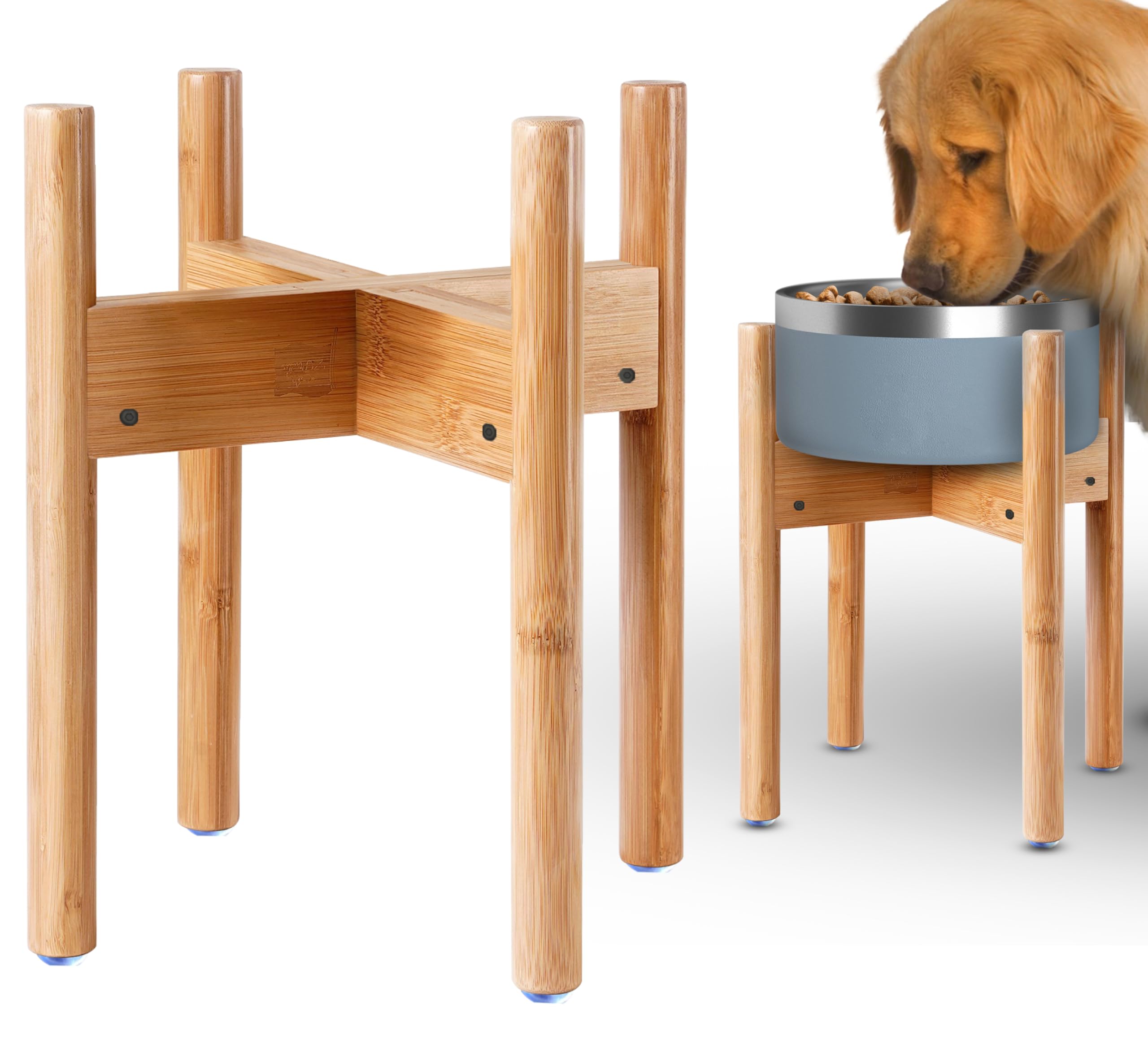 Dog Bowl Stand - 14-inch High, Adjustable Sideways (8-11-inch Wide) - Elevates, Raises Pet Food, Water Bowls, Slow Feeders, and 