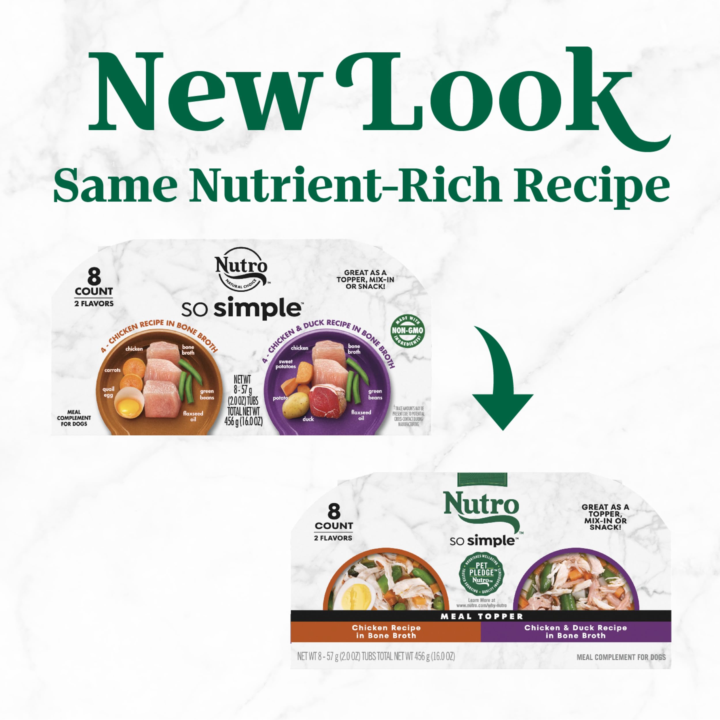 Nutro So Simple Wet Dog Meal Complement Chicken and Chicken & Duck Recipes in Bone Broth, 2 oz Trays, Variety Pack (8 Count, Pac
