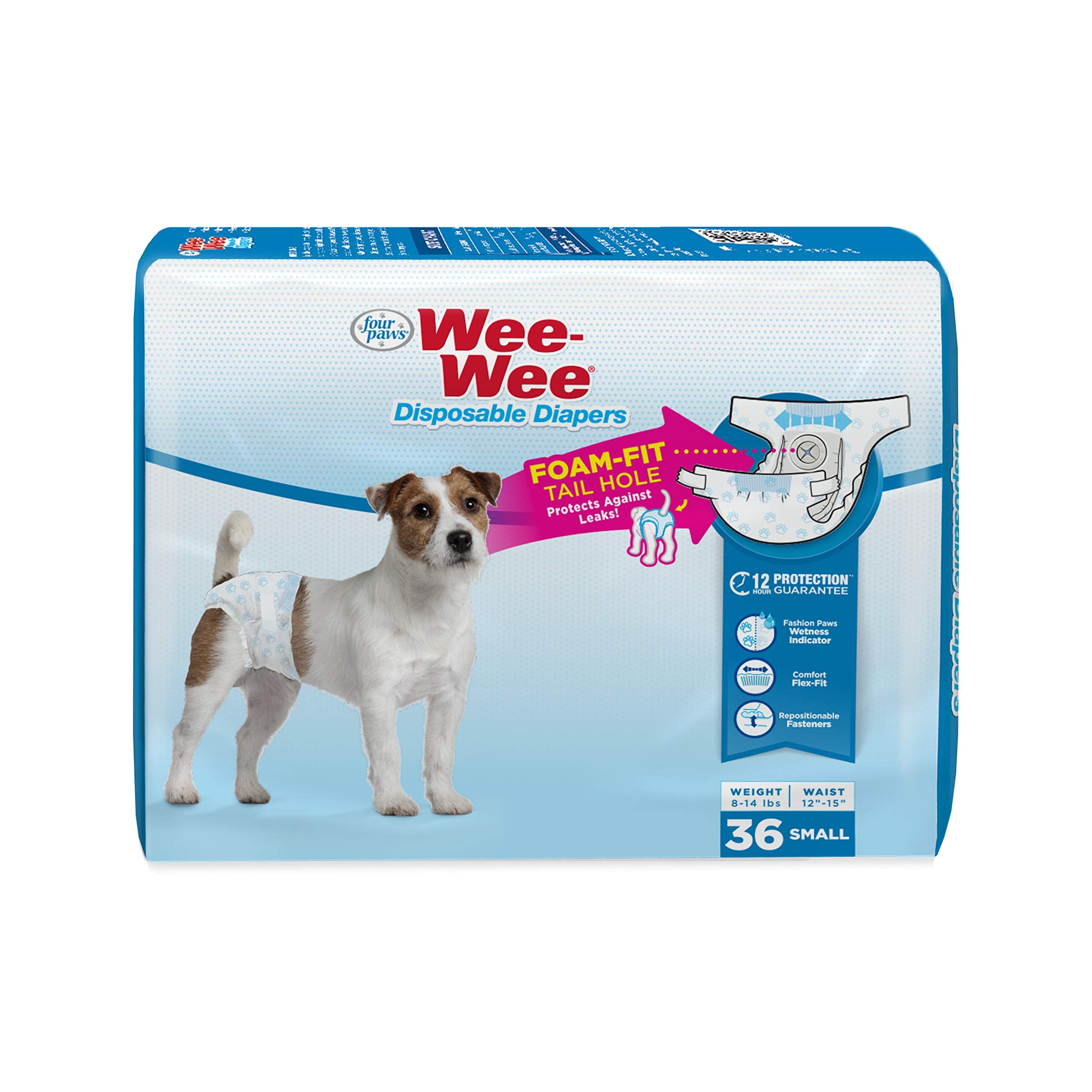 Four Paws Wee-Wee Super Absorbent Disposable Adjustable Dog Potty Training Diapers, Leak-Proof Protection for Puppies and Small 