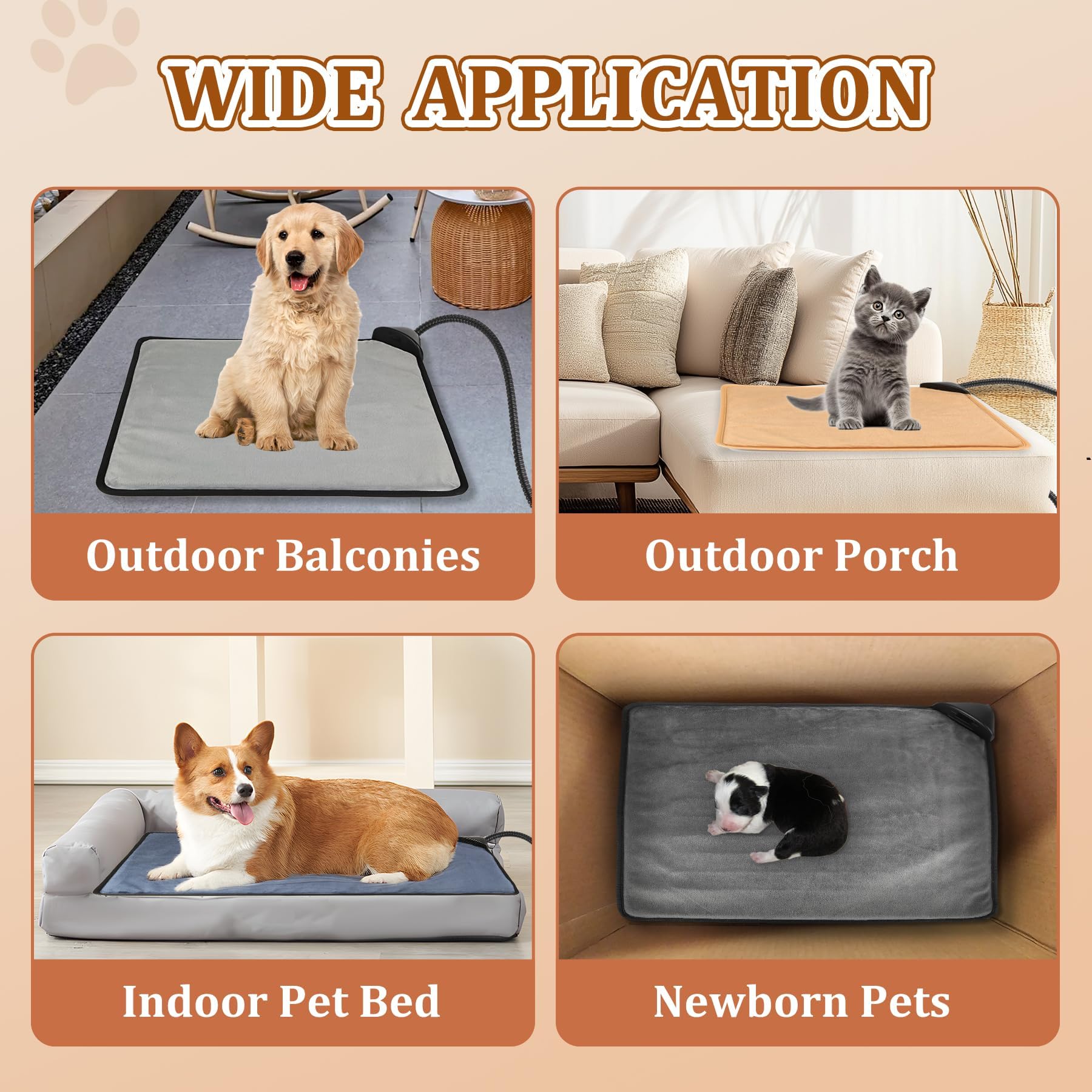 Rasfalo Cat Heating Pad & Dog Heating Pad, 3 Timer And 3 Level Temperature Smart Sensor Electric Pet Heating Pad With Chew Resis