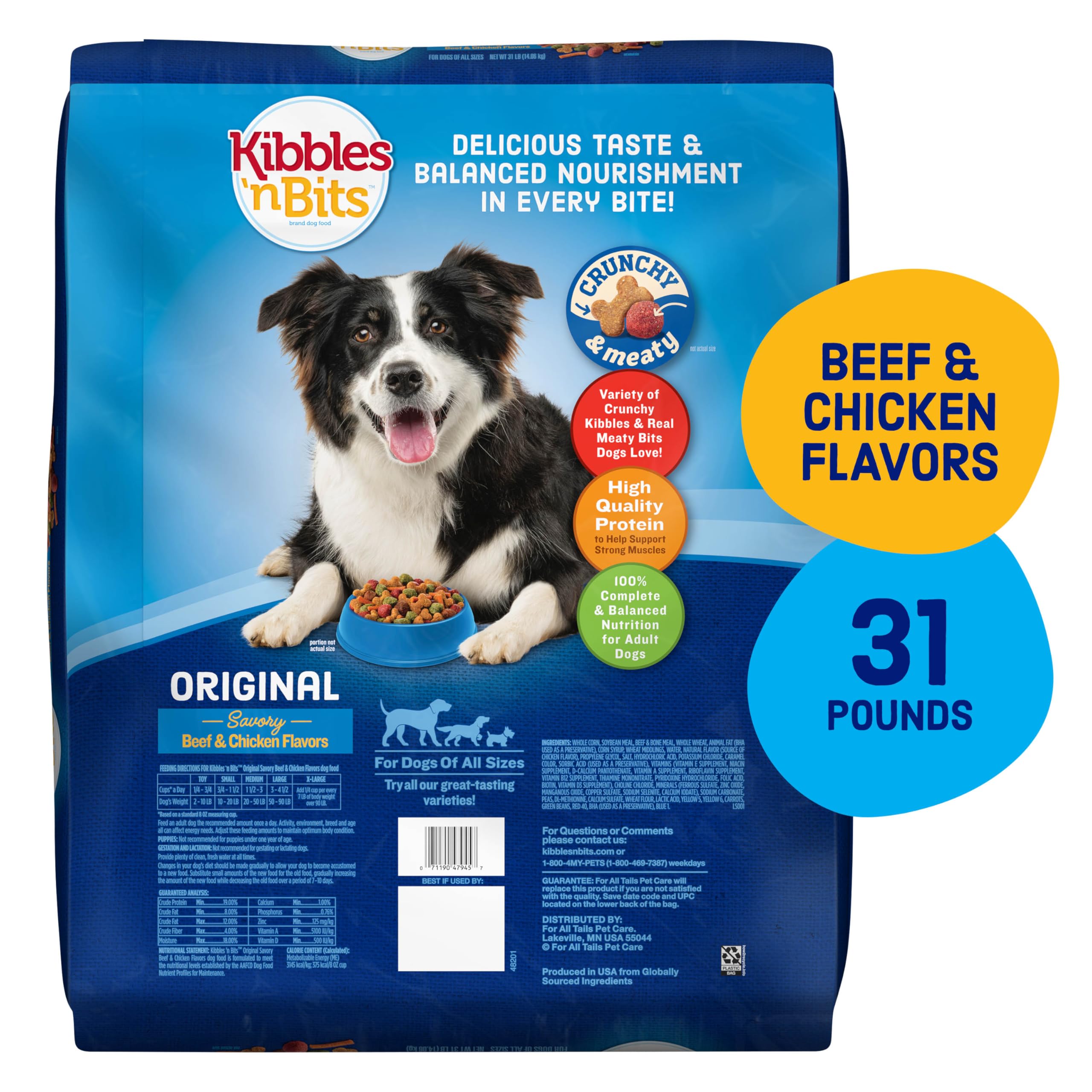 Kibbles n Bits Original Savory Beef & Chicken Flavor Dry Dog Food, 31 Pound Bag