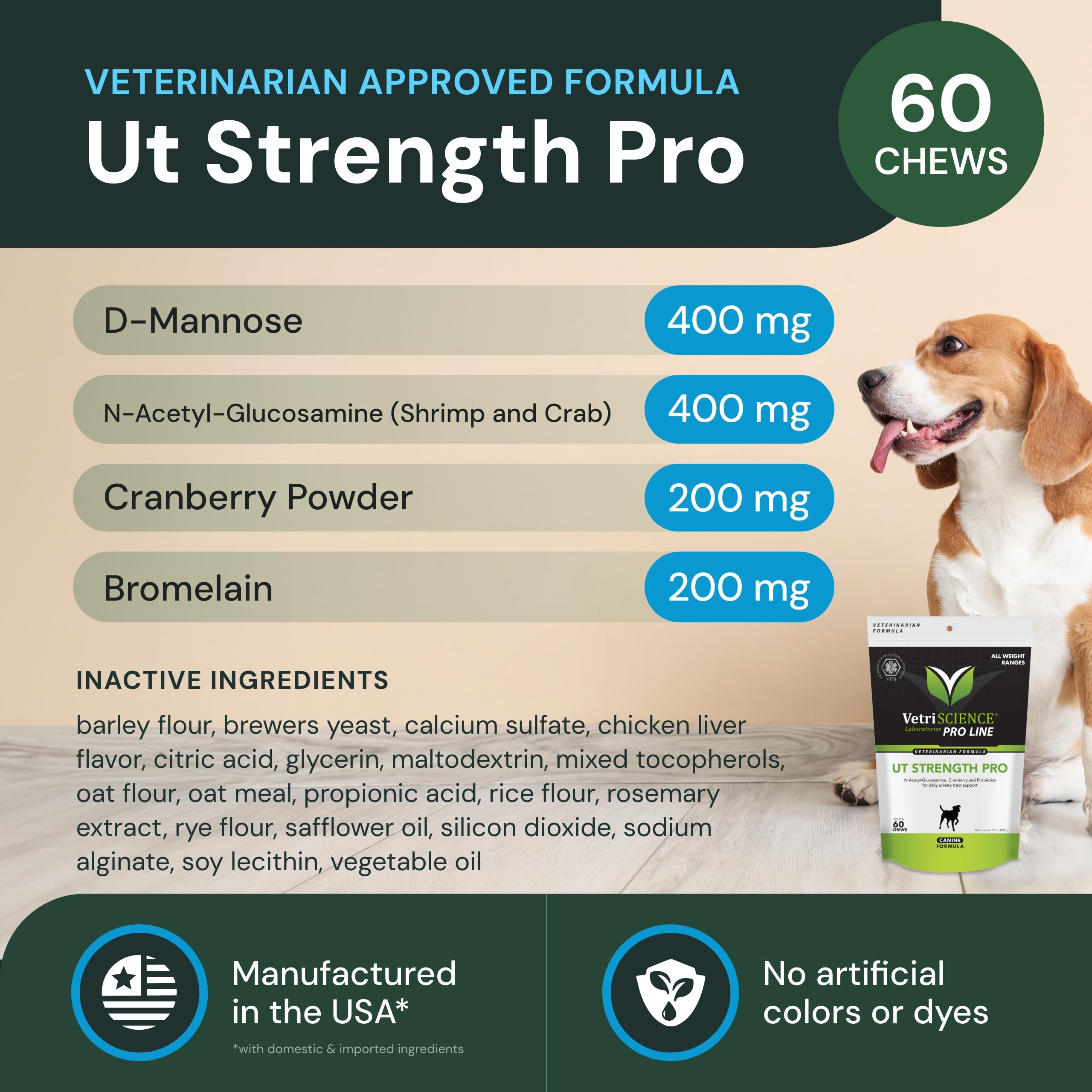 VetriScience UT Strength Pro - Bladder & UT Health Supplement for Dogs - Formula Aids Bladder Function & Comfort - Canine Supple