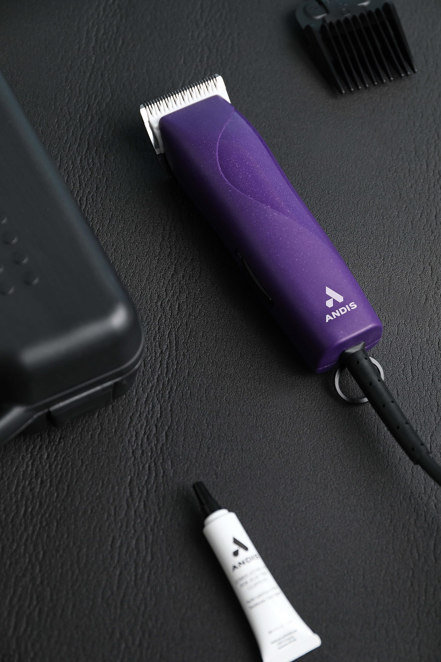 Andis 24820 Easyclip Professional-Animal 7-Piece Detachable Ceramic Blade Clipper Kit, Frustration Free Packaging, Corded Electric, Purple