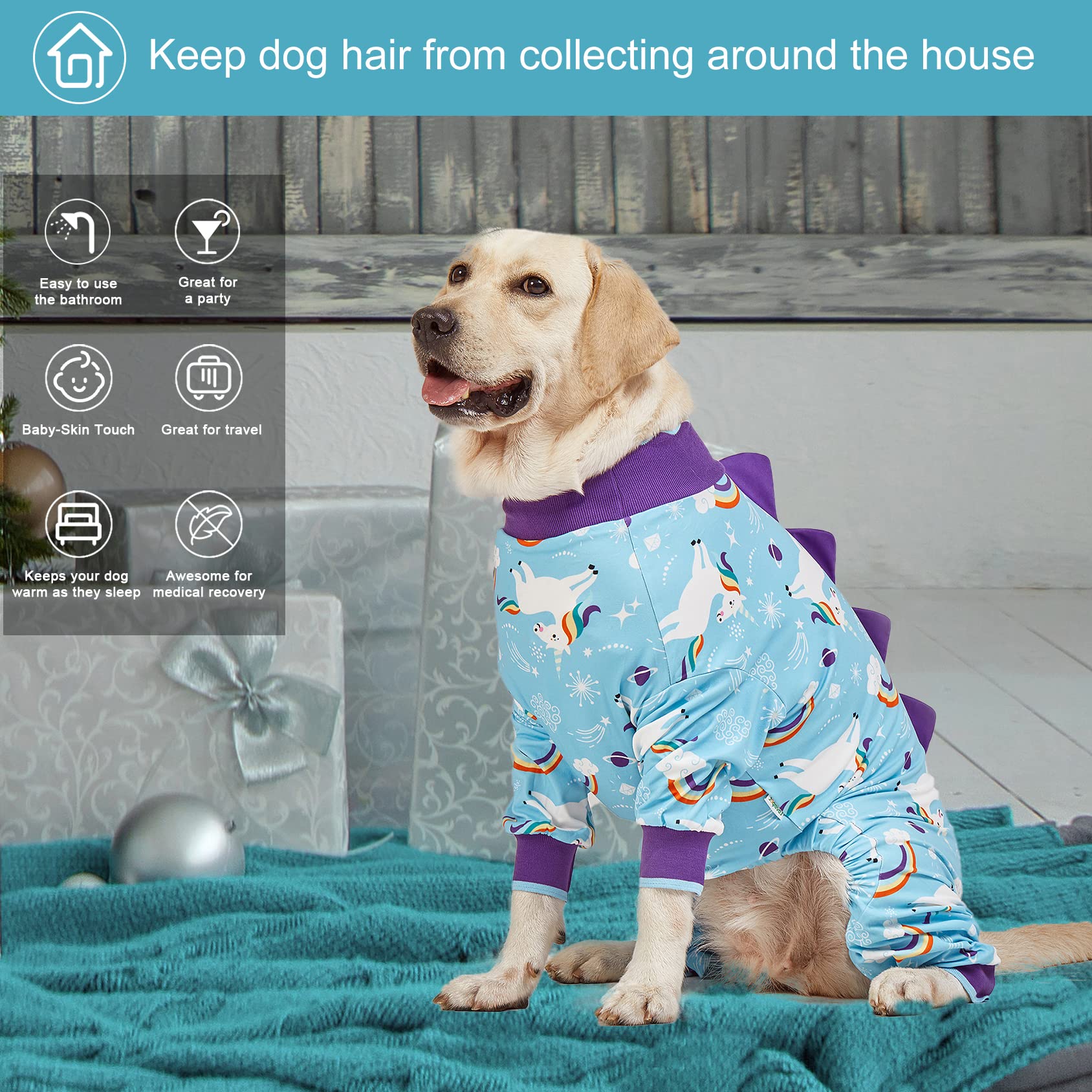 Lovinpet Xxl Dog Pjs, Anti Licking Dog Recovery Clothes, Kightweight Onesie, Starlight Rainbow/Wild Horse Prints Dog Clothing, Uv Protection, Adorable Pet Pj'S /2Xl