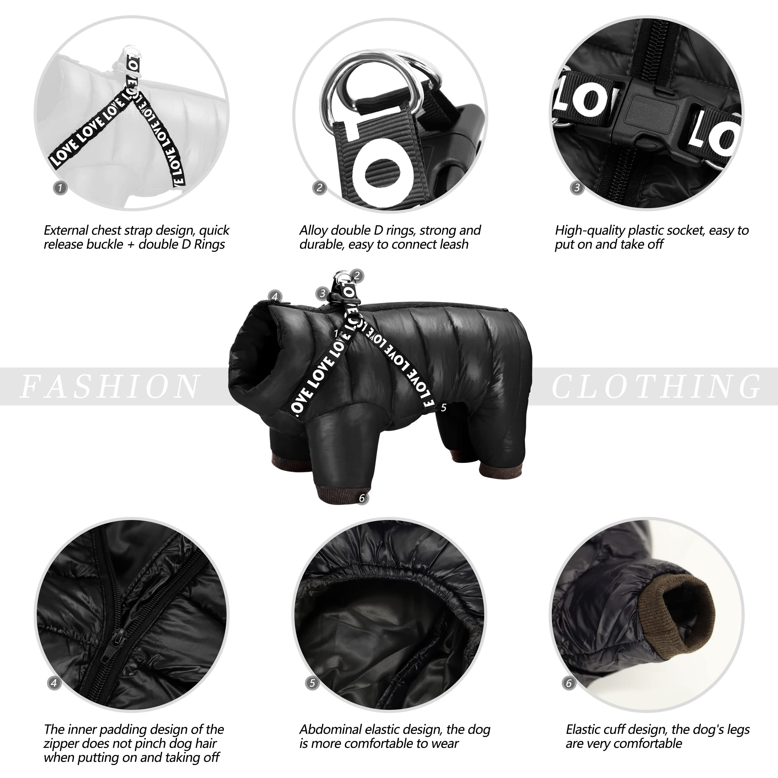 Didog Winter Small Dog Coats,Waterproof Jackets With Harness & D Rings, Warm Zip Up Cold Weather Coats For Puppy & Cats Walking