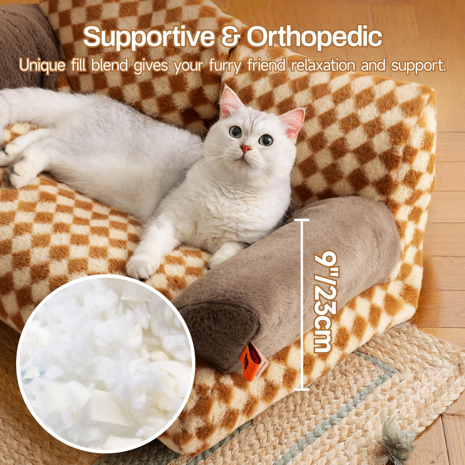 Mewoofun Cat Bed For Indoor Cats, Washable Dog Beds For Small Medium Dogs & Cats, Fluffy Cat Couch With Non-Slip Bottom, 26  19