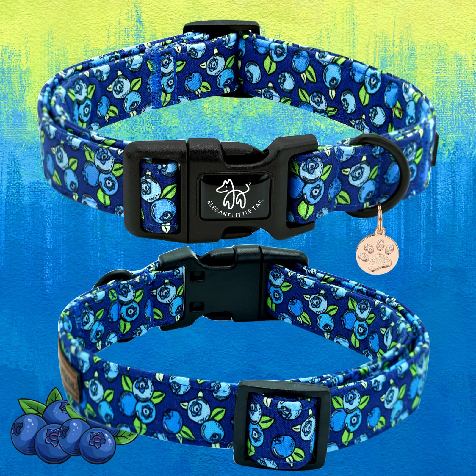 Elegant Little Tail Dog Collar-Cute Pet Dog Collar Blueberry Print Cotton Soft Boy Puppy Adjustable Pet Collars For Small Medium