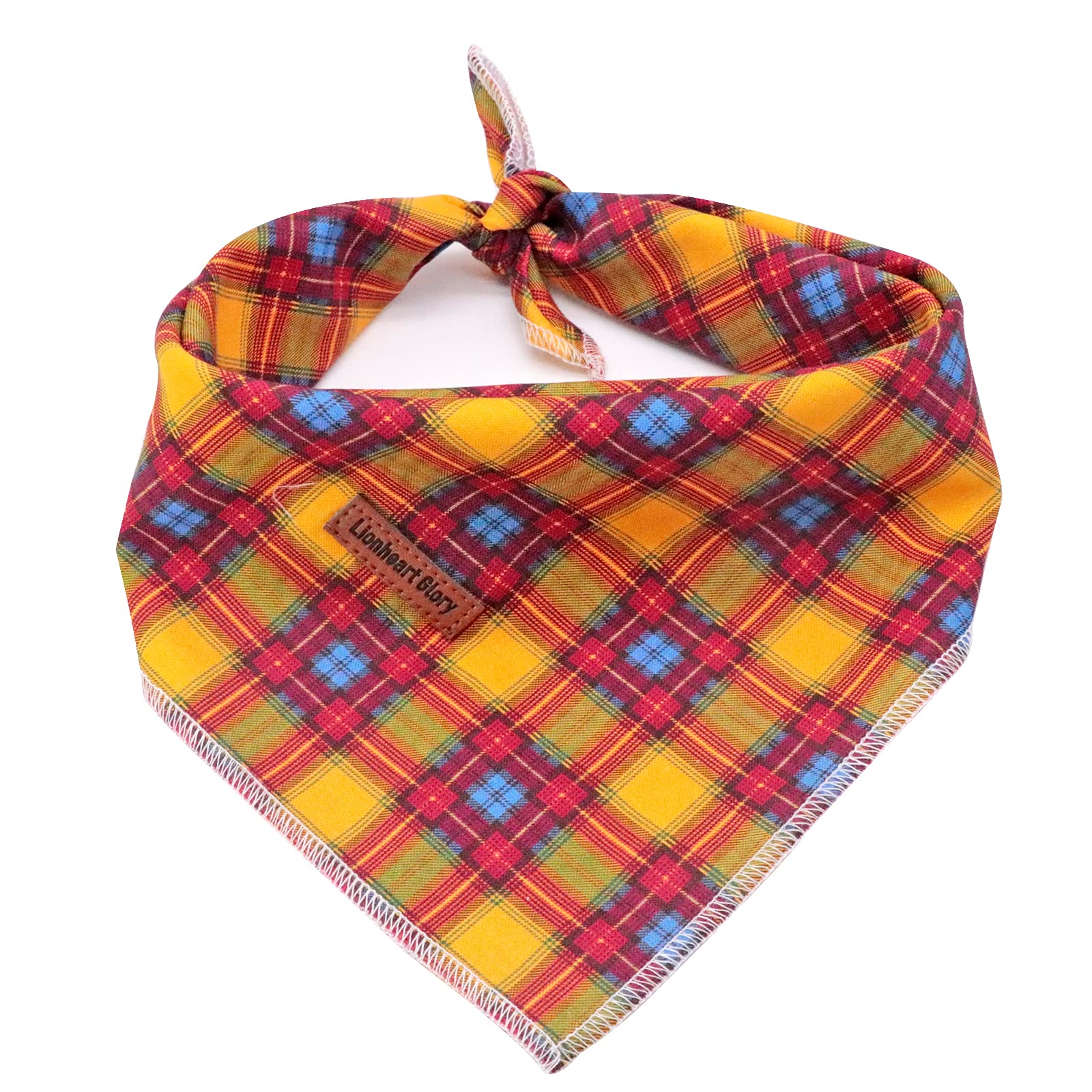 Lionheart Glory Dog Bandana 1 Pack Washable Soft Cotton Fall Plaid Bibs Scarf, Adjustable Kerchief Square Dog Bandanas For Small