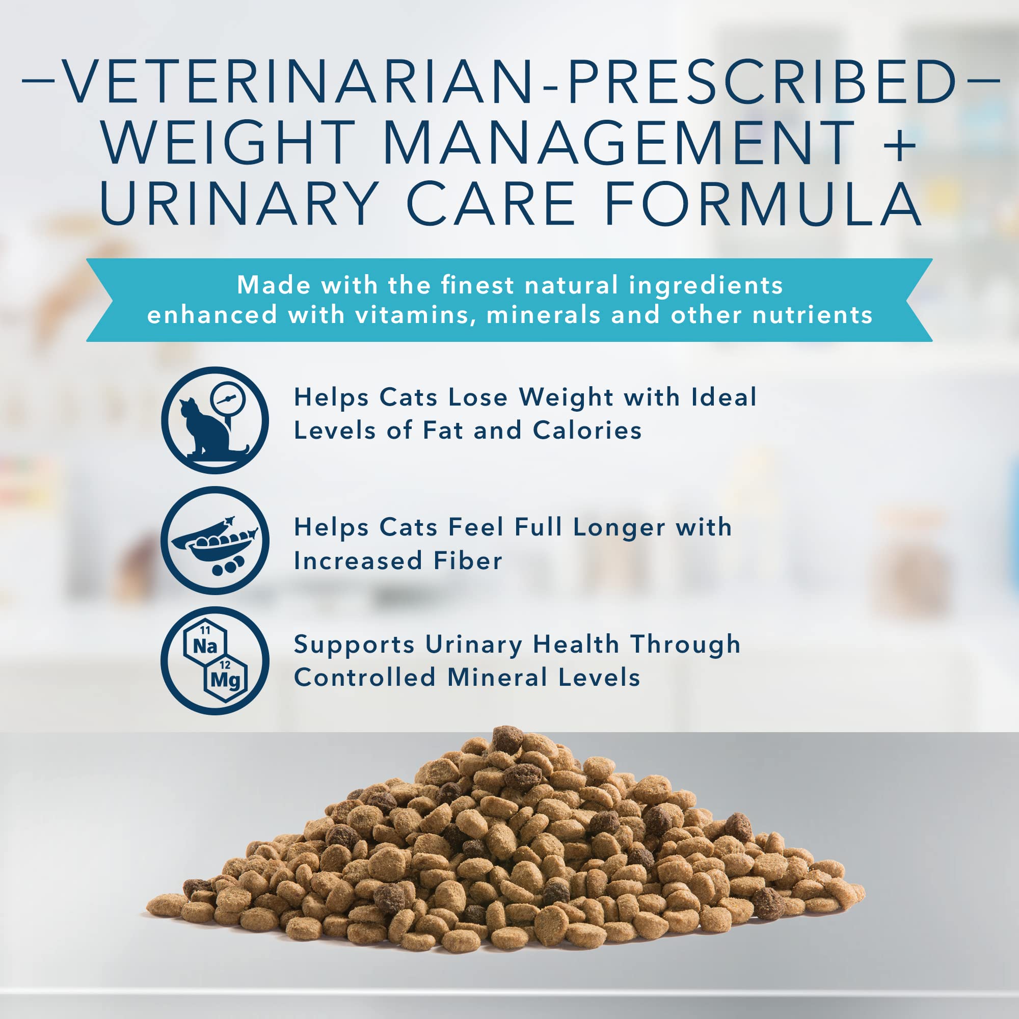 Blue Buffalo Natural Veterinary Diet W+U Weight Management + Urinary Care Dry Cat Food, Veterinarian Prescription Required, Chic