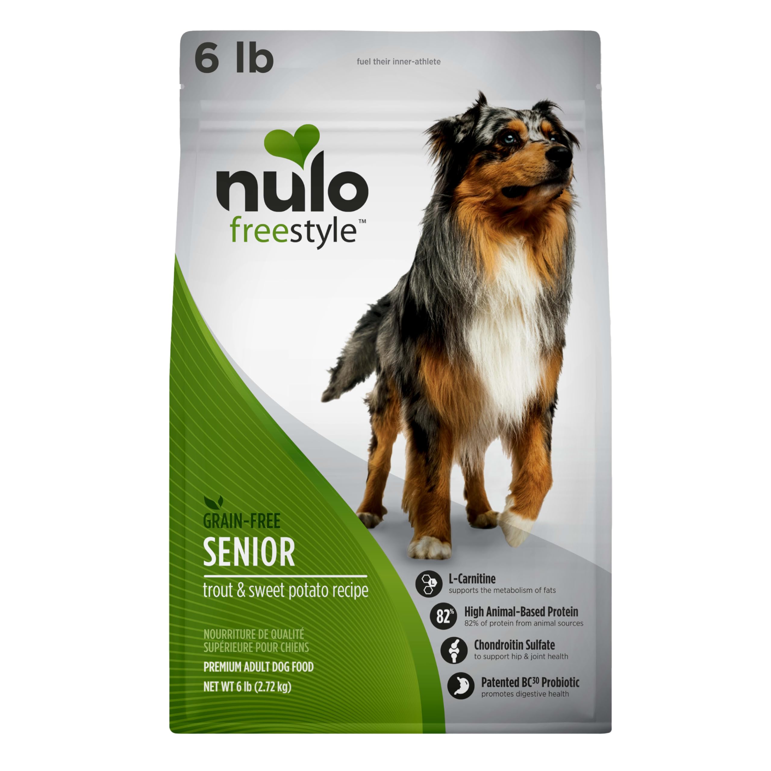 Nulo Freestyle All Breed Senior Dry Dog Food, Premium Grain-Free Dog Kibble with Healthy Digestive Aid BC30 Probiotic and Chonoi