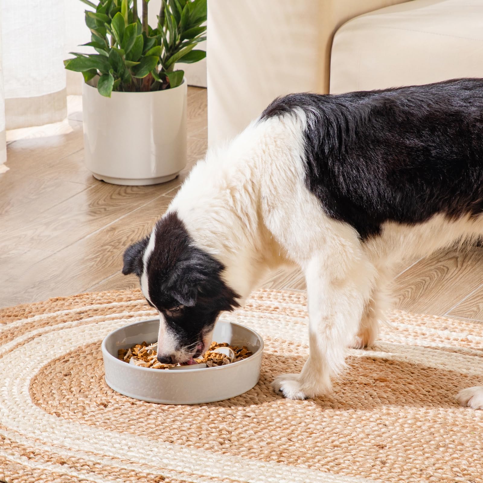 vancasso Slow Feeder Dog Bowl, 3 Cups Ceramic Slow Feeder for Large Breed, Puzzle Maze Dog Food Bowl for Fast Eater, Light Gray