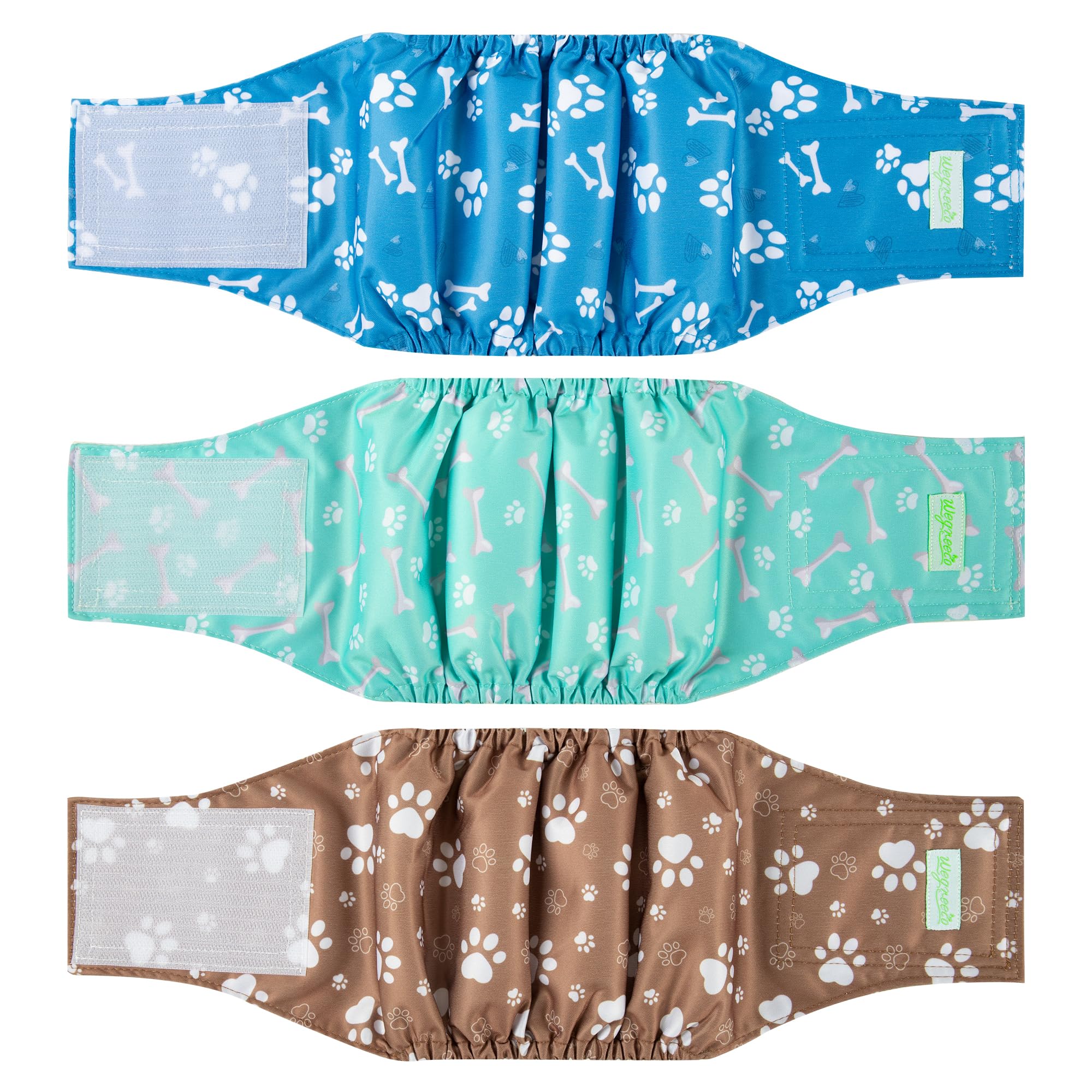Wegreeco Washable Male Dog Belly Band - Pack of 3 - Washable Male Dog Belly Wrap, XX-Large Doggie Diapers for Doggy Puppy (Bone,