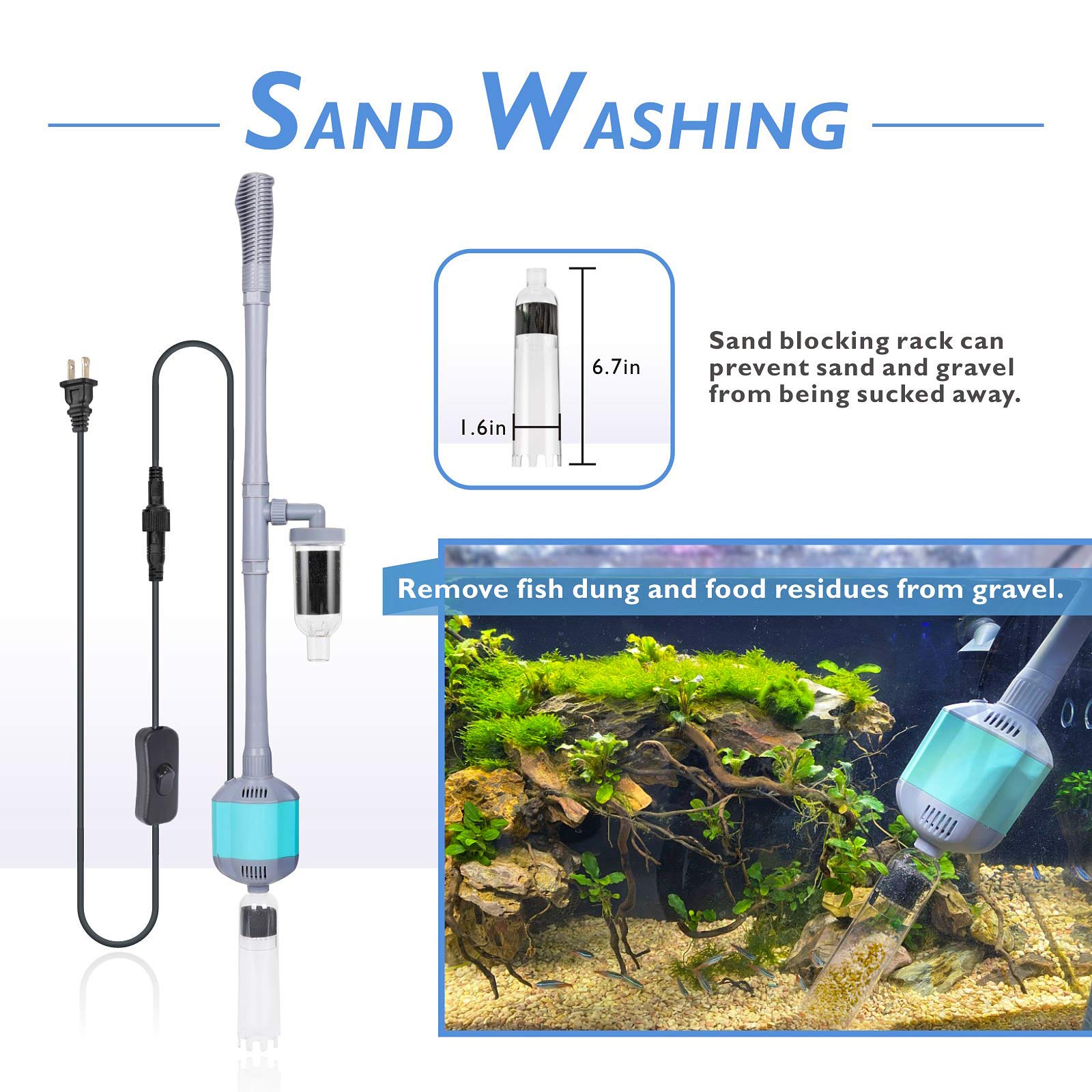 Hygger 360Gph Electric Aquarium Gravel Cleaner, 5 In 1 Automatic Fish Tank Cleaning Tool Set Vacuum Water Changer Sand Washer Fi