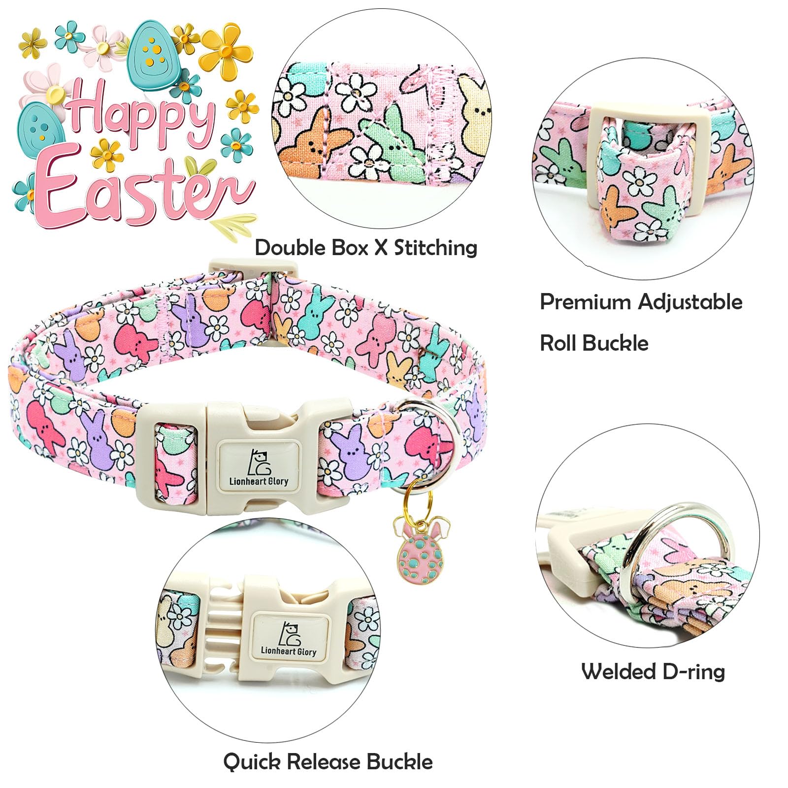 Lionheart Glory Easter Dog Collar Colorful Collar For Small Dog Collars Easter Egg Print Dog Collars Spring Female Or Male Pet G