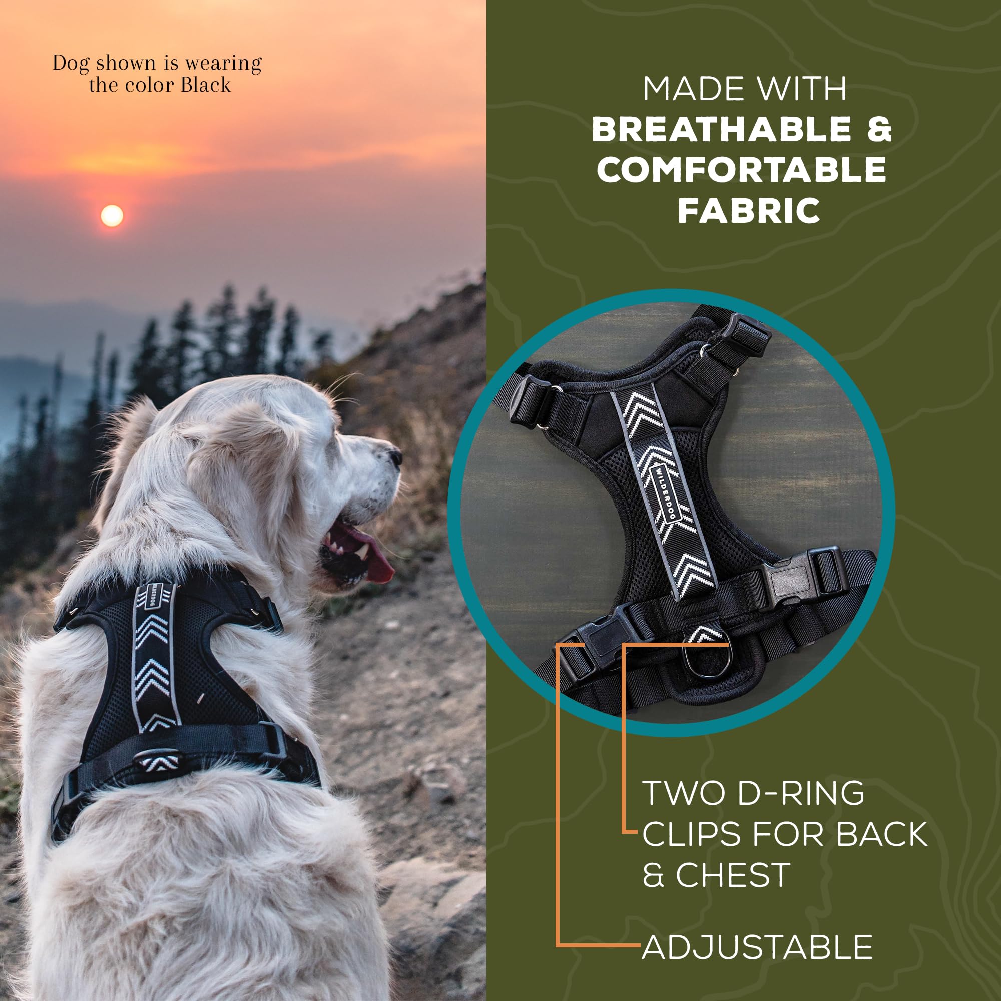 Wilderdog Lightweight Dog Harness With Reflective Straps - Medium - Huckleberry