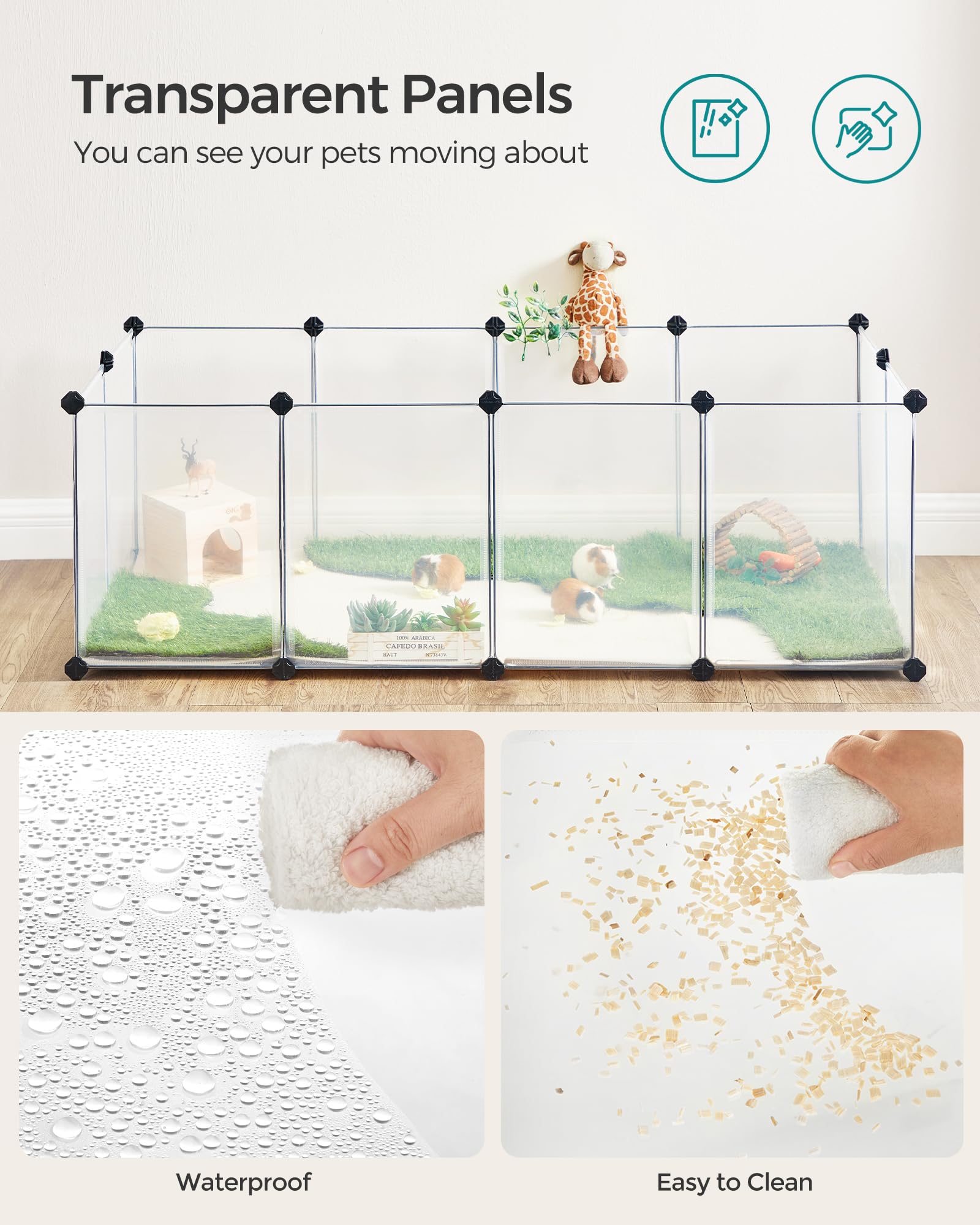 SONGMICS Pet Playpen, DIY Plastic Enclosure for Small Animals, 56.3"x28.7"x18.1", White, Model ULPC02W
