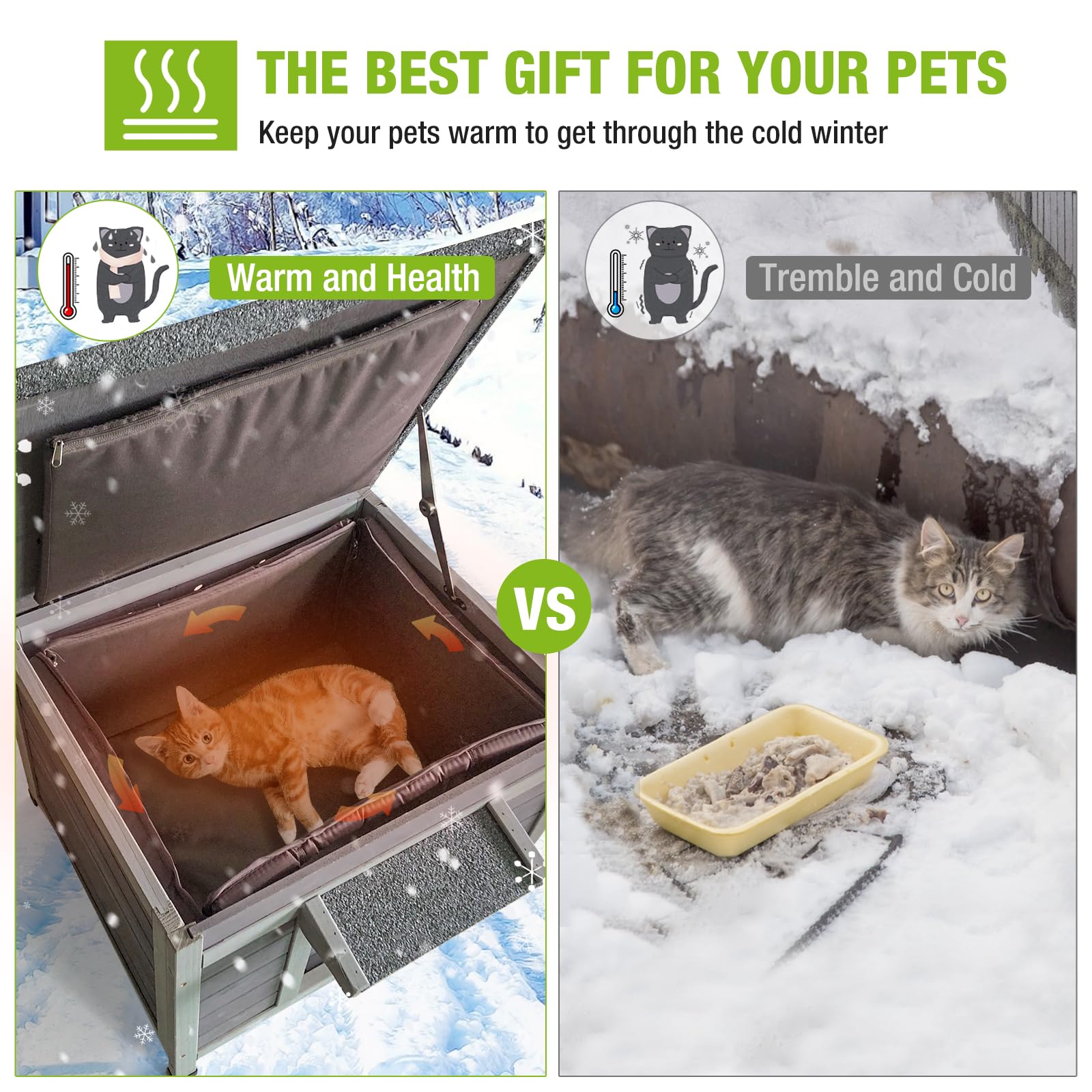 Outdoor Cat House With Insulated Liner Weatherproof Feral Cat Shelter For Winter