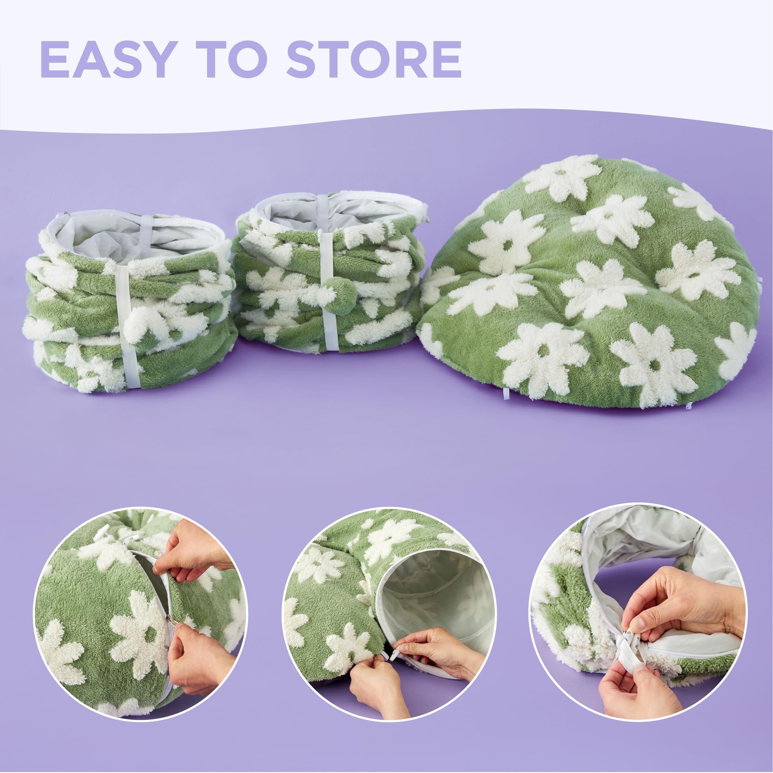 LE SURE Large Cat Tunnel Bed - Green Cute Donut with Washable Cushion, Round Peekaboo Cave for Cats, Kittens, Puppies, Rabbits