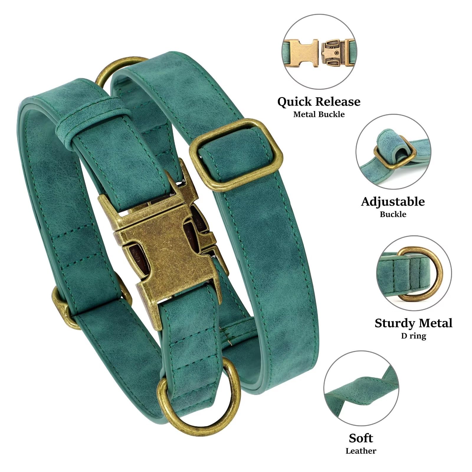 Didog Soft Leather Dog Collar, Durable Quick Released Dog Collars With Metal Buckle, Adjustable Pet Collar Faux Leather For Medi