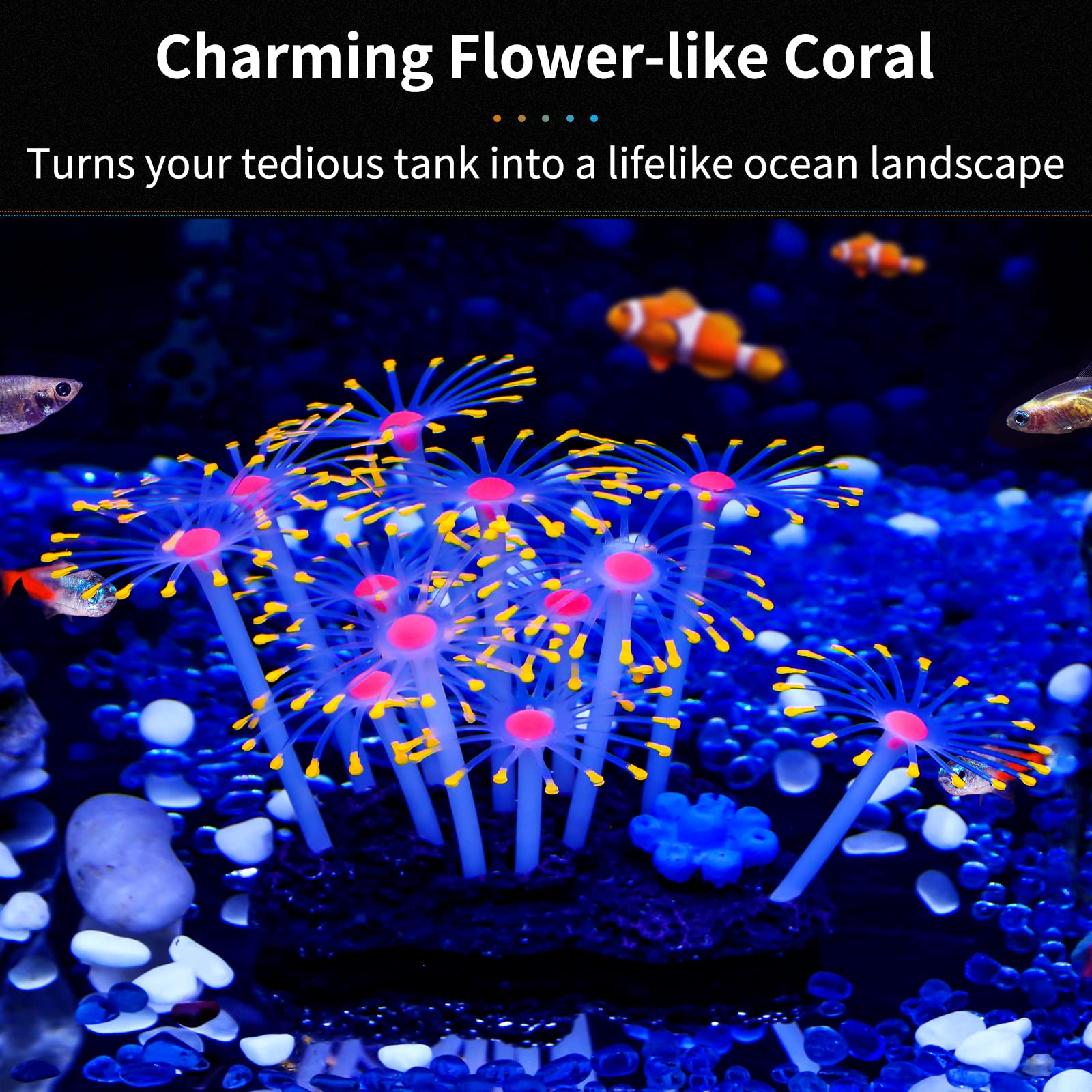 Uniclife Glowing Effect Artificial Coral Plant For Fish Tank, Decorative Aquarium Ornament, Orange