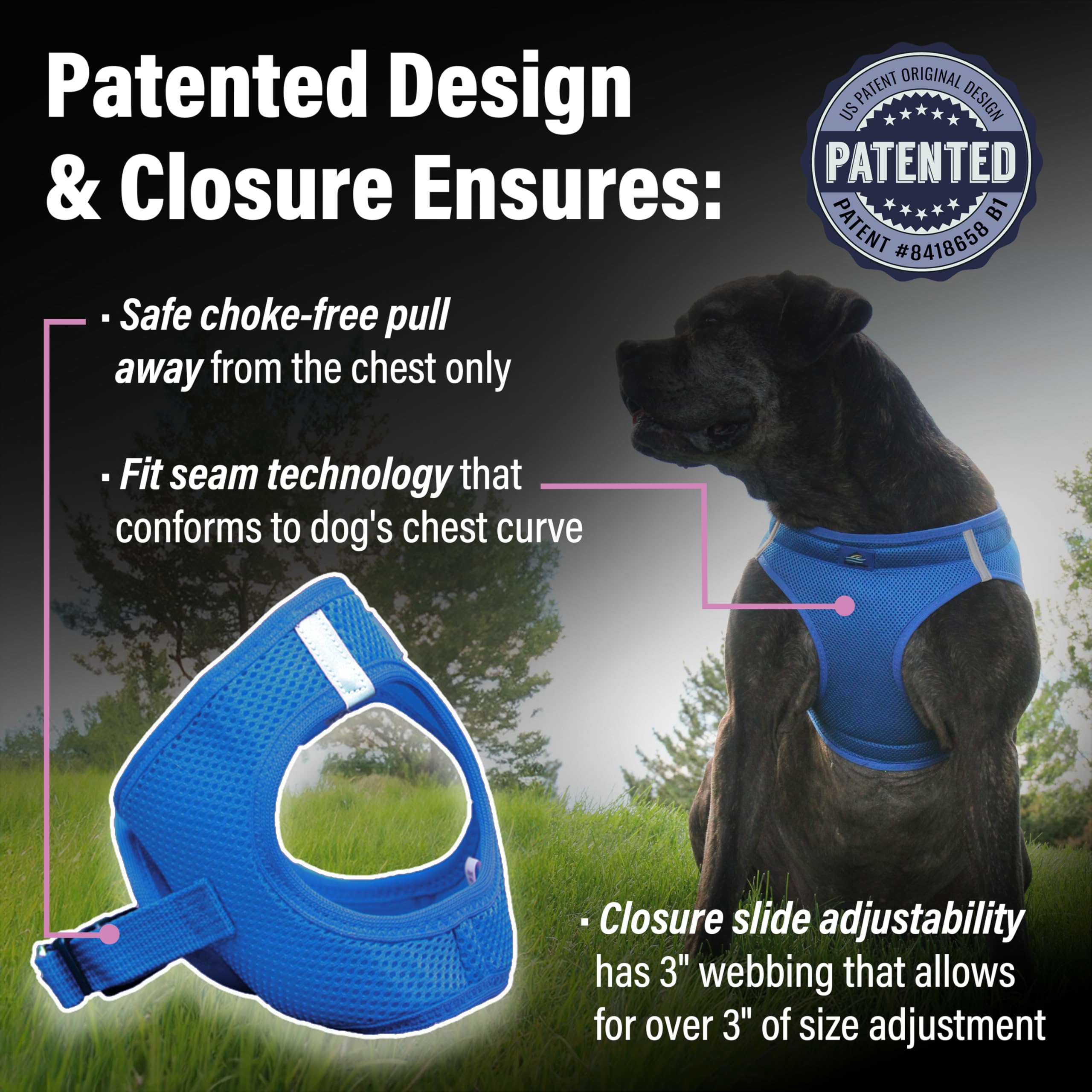 Doggie Design American River Solid Ultra Choke-Free Dog Harness - Cobalt Blue (Xxx-Large)