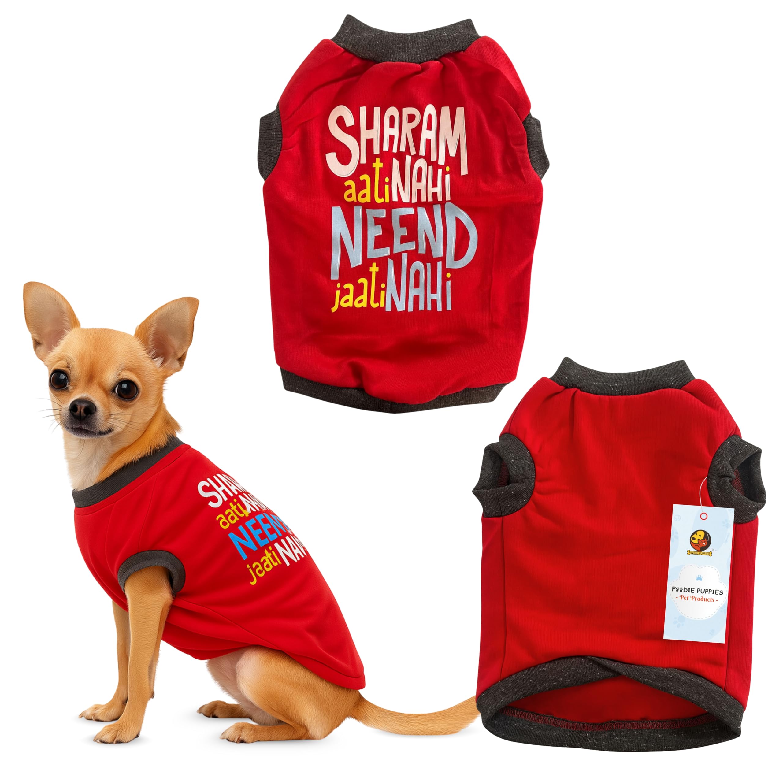 Foodie Puppies Dog Warm Sweater Jacket - (Red, Printed T-Shirt, 16 Inch) For Small Dogs | Soft, Lightweight Pet Apparel With Sty