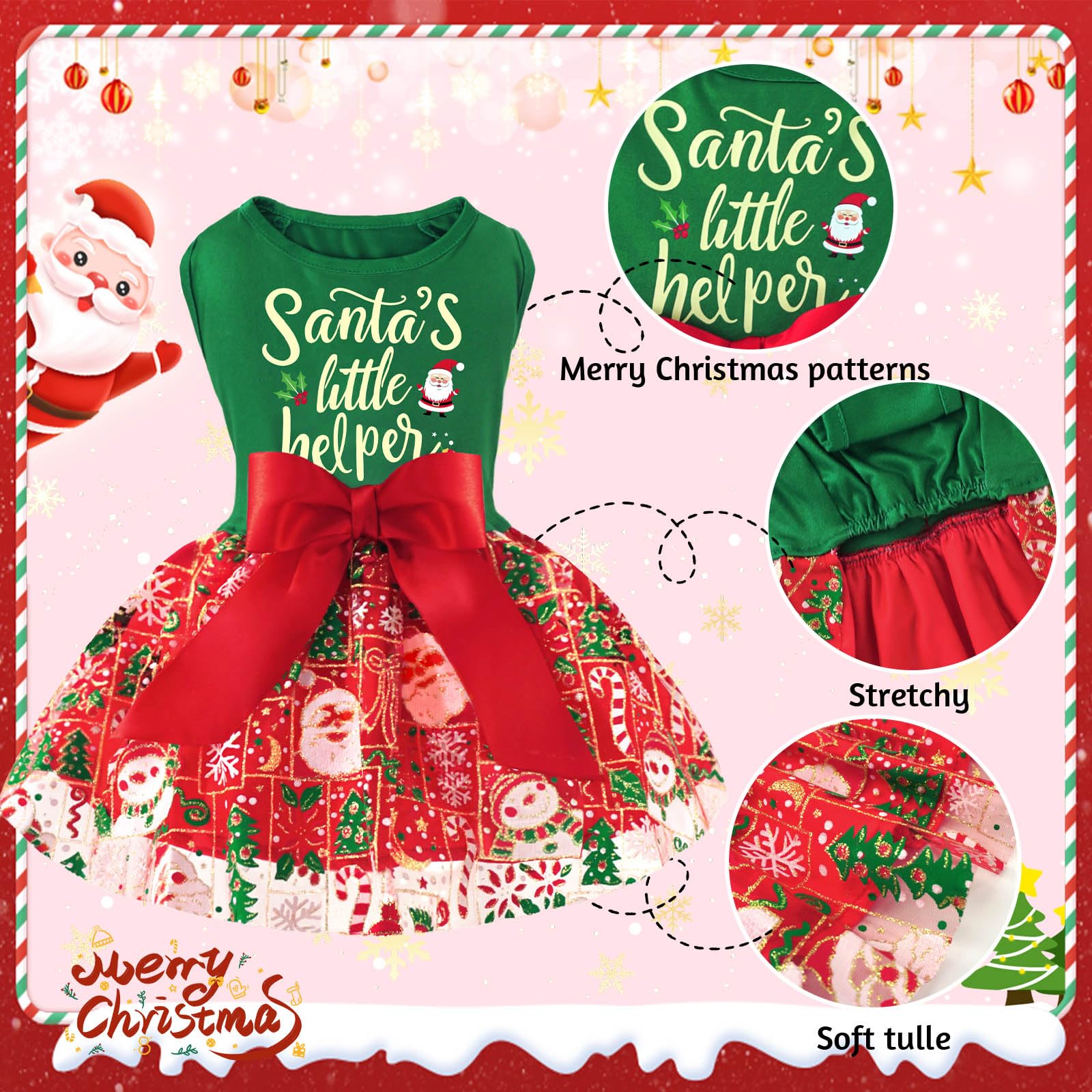 Xpudac Dog Christmas Dress Outfit Snowman Tulle Dress Holiday Dog Clothes For Small Dogs Girl, Santa Pet Costume Cat Outfits-Sma