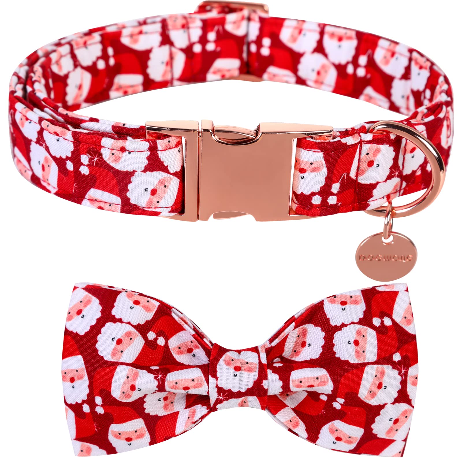 Dogwong Christmas Dog Collar With Bow Tie, Red Santa Claus Dog Collar Soft Durable Adjustable Cotton Puppy Collar For Small Medi