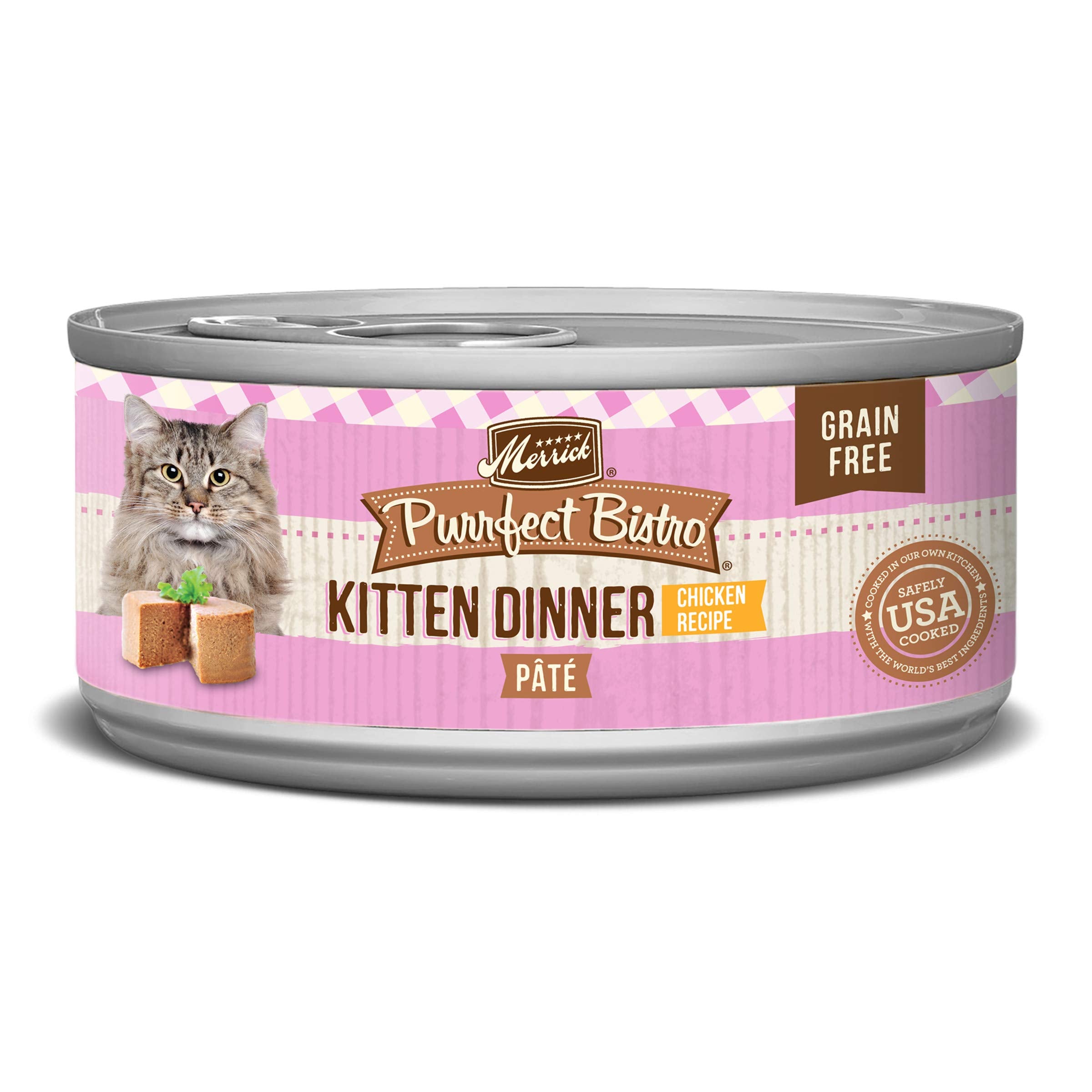 Merrick Purrfect Bistro Grain Free Premium Soft Canned Pate Chicken Wet Cat Food, Kitten Dinner Recipe - 5.5 OZ Can (Pack of 24)