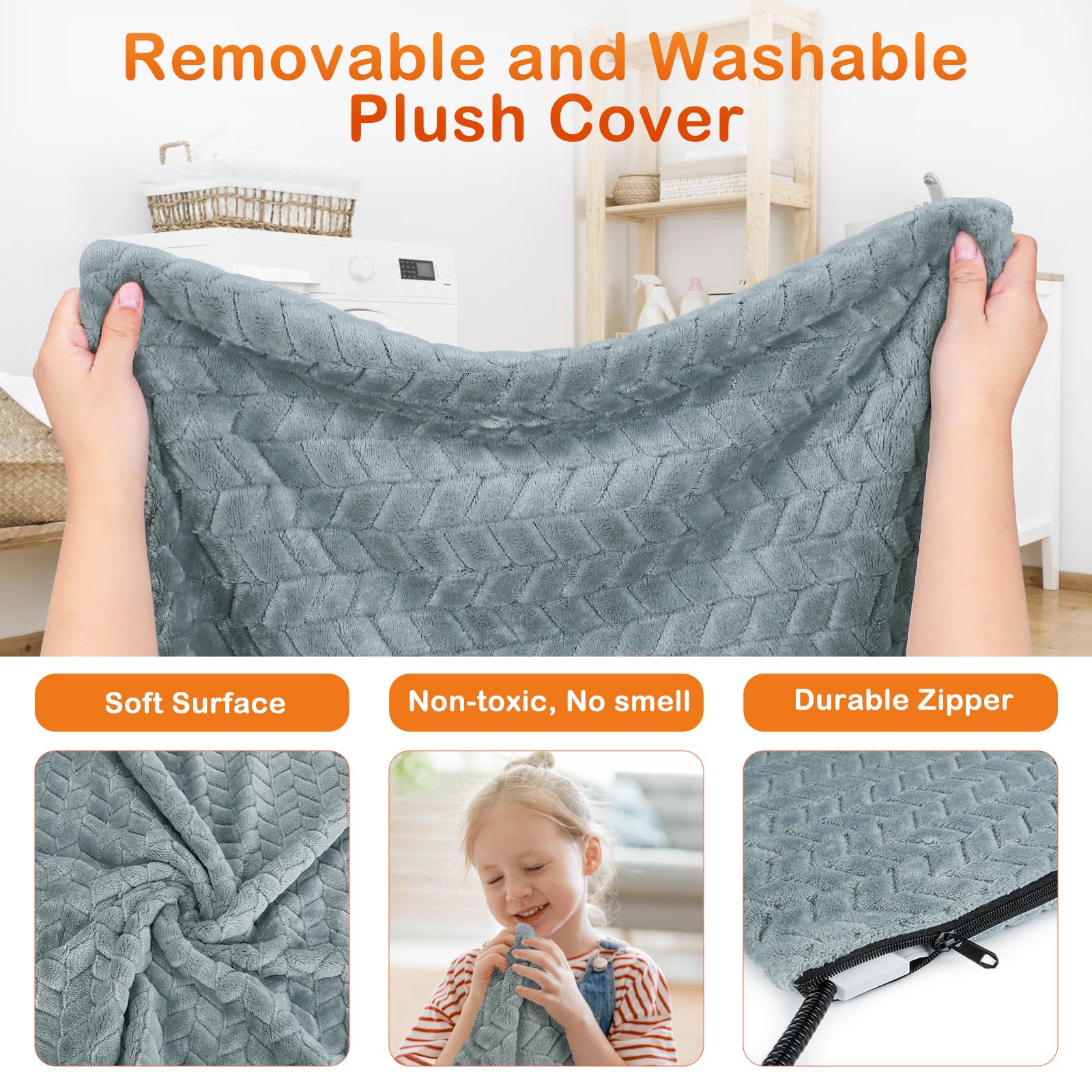 GASUR Heated Cat Bed - Waterproof Electric Heating Pad for Pets, 28'' x 16'', Grey, Adjustable Temperature, Auto Power-Off