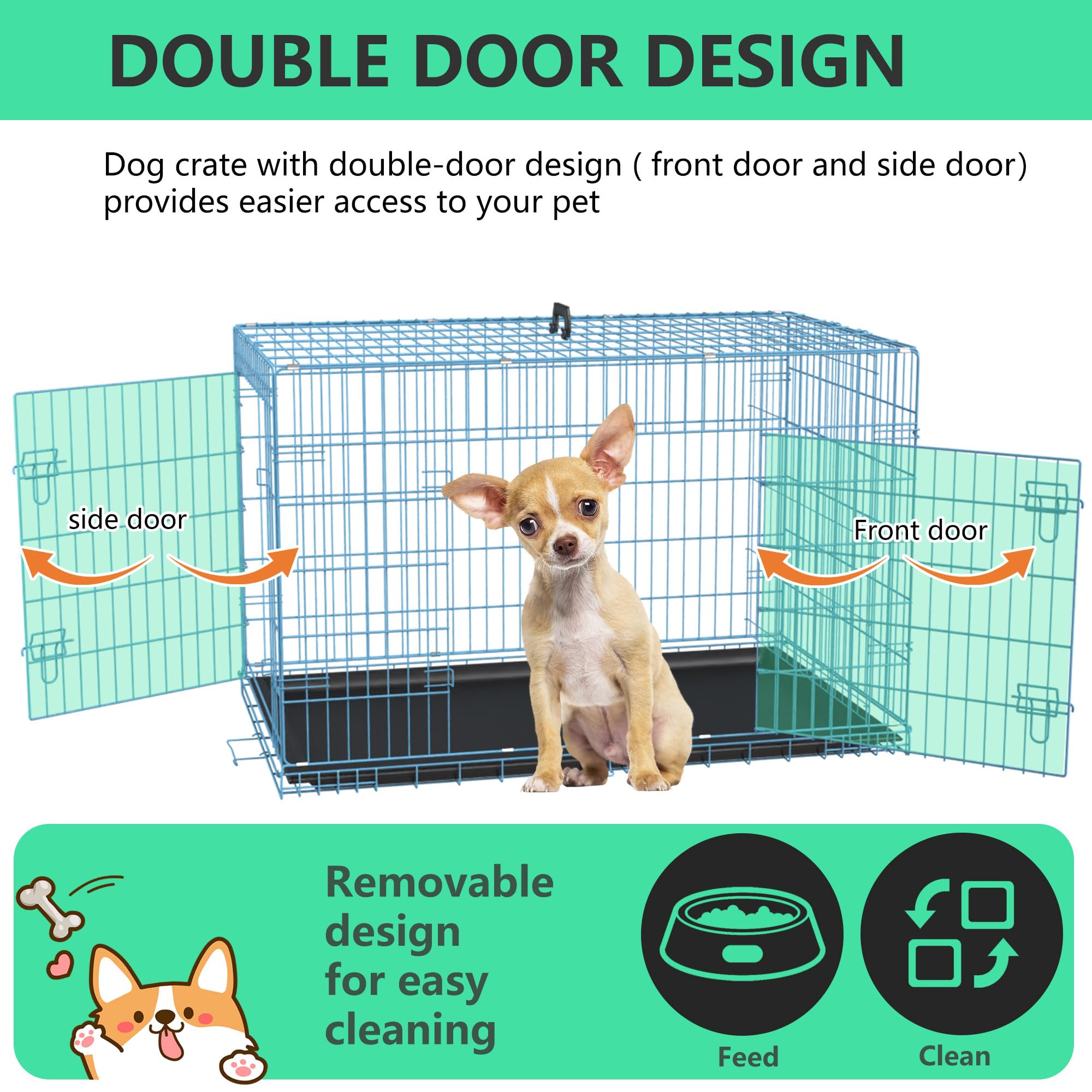 Fdw 24 Inch Dog Crate Dog Kennel Cage With Double Door Folding Metal Wire Dog Cage With Removable Tray&Divider Panel,Pet Crate F
