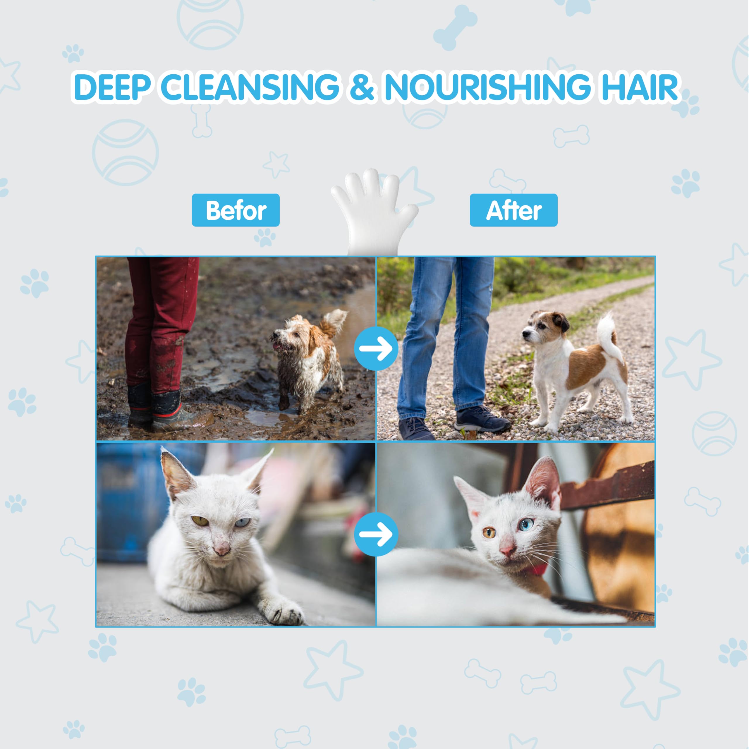 COCOYO Disposable Grooming Glove Wipes for Dogs & Cats, Rinse-Free, Fresh Mountain Pine Scent, 30 Individually Packed Wipes, White