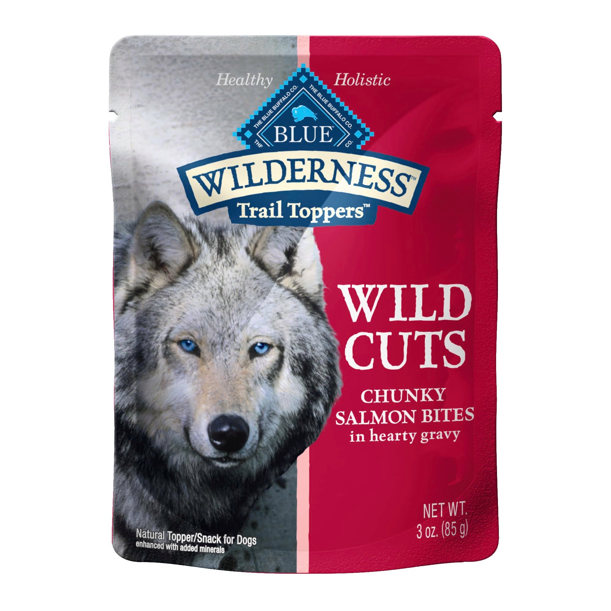 Blue Buffalo Wilderness Trail Toppers Wild Cuts Natural High-Protein Dog Wet Food, Salmon Bites in Hearty Gravy, 3-oz Pouch, 24 