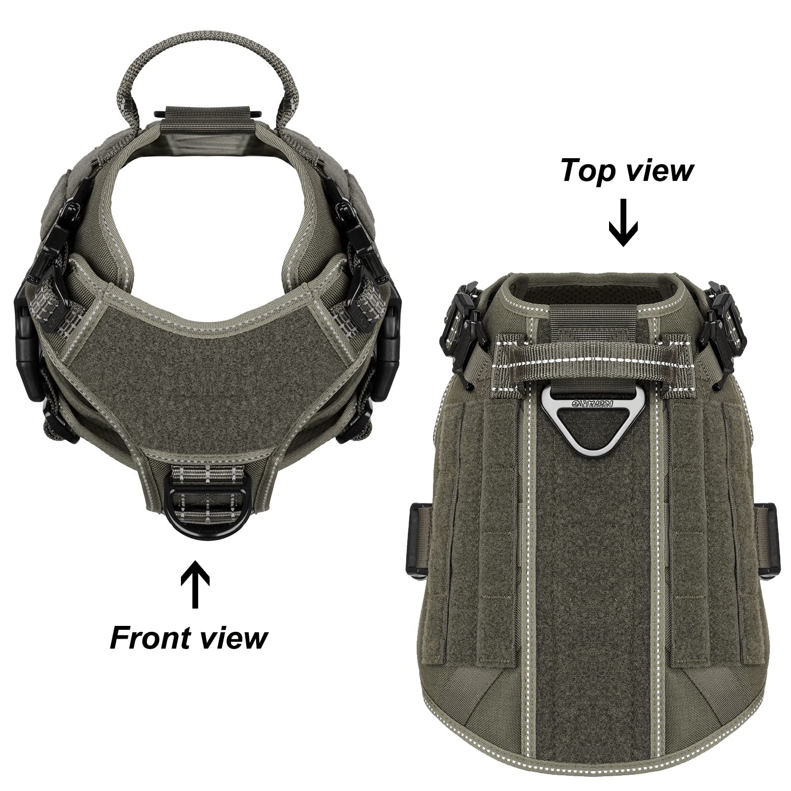 Icefang Gn1 Reflective Tactical Dog Harness Medium Sized, Molle K9 Dog Vest With 2X Metal Buckles,Adjustable Pet Harness, No Pul