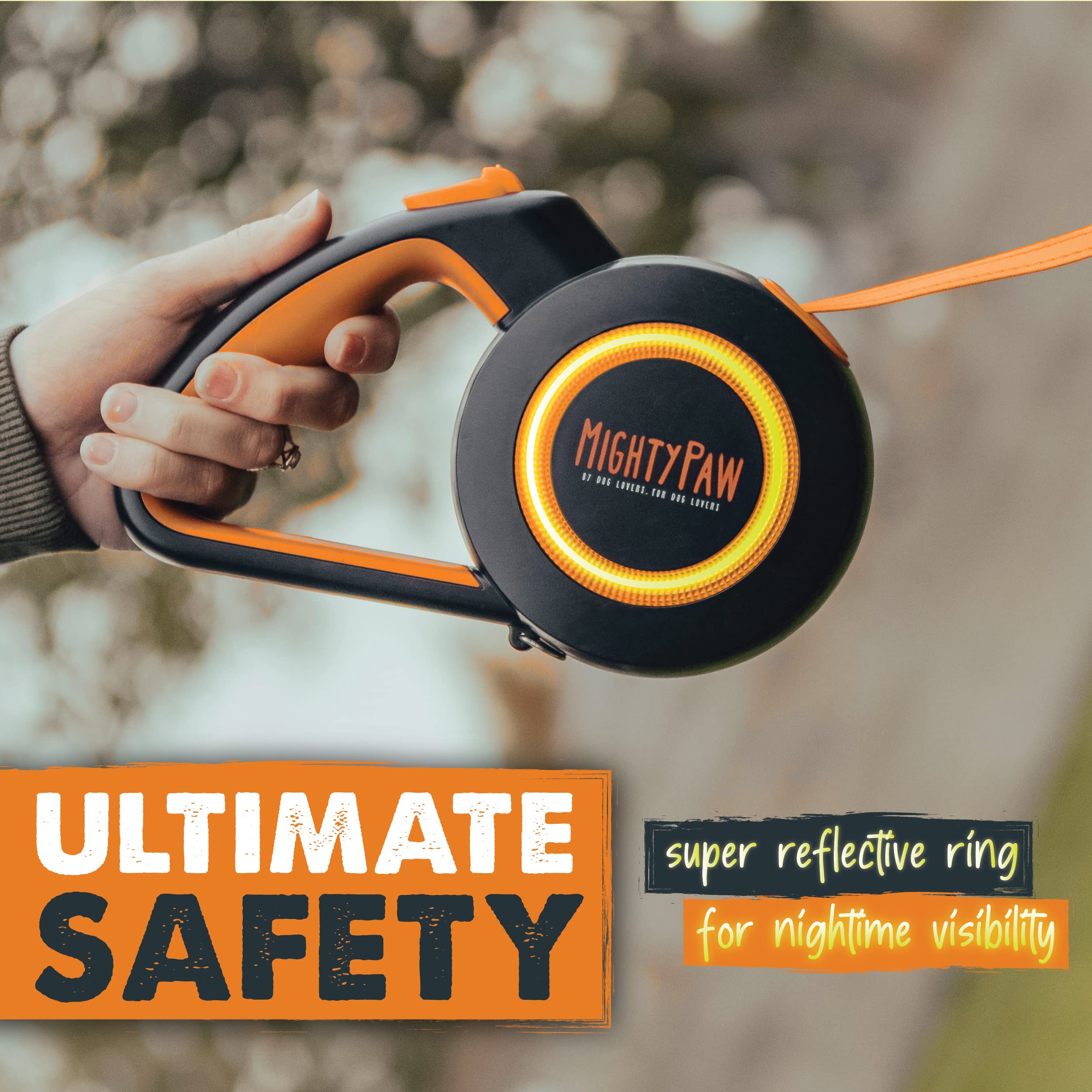 Mighty Paw Retractable Dog Leash 2.0 - 16' Heavy Duty Nylon for Pets Up to 50 lbs, Tangle-Free, Quick-Lock Braking, Anti-Slip Handle