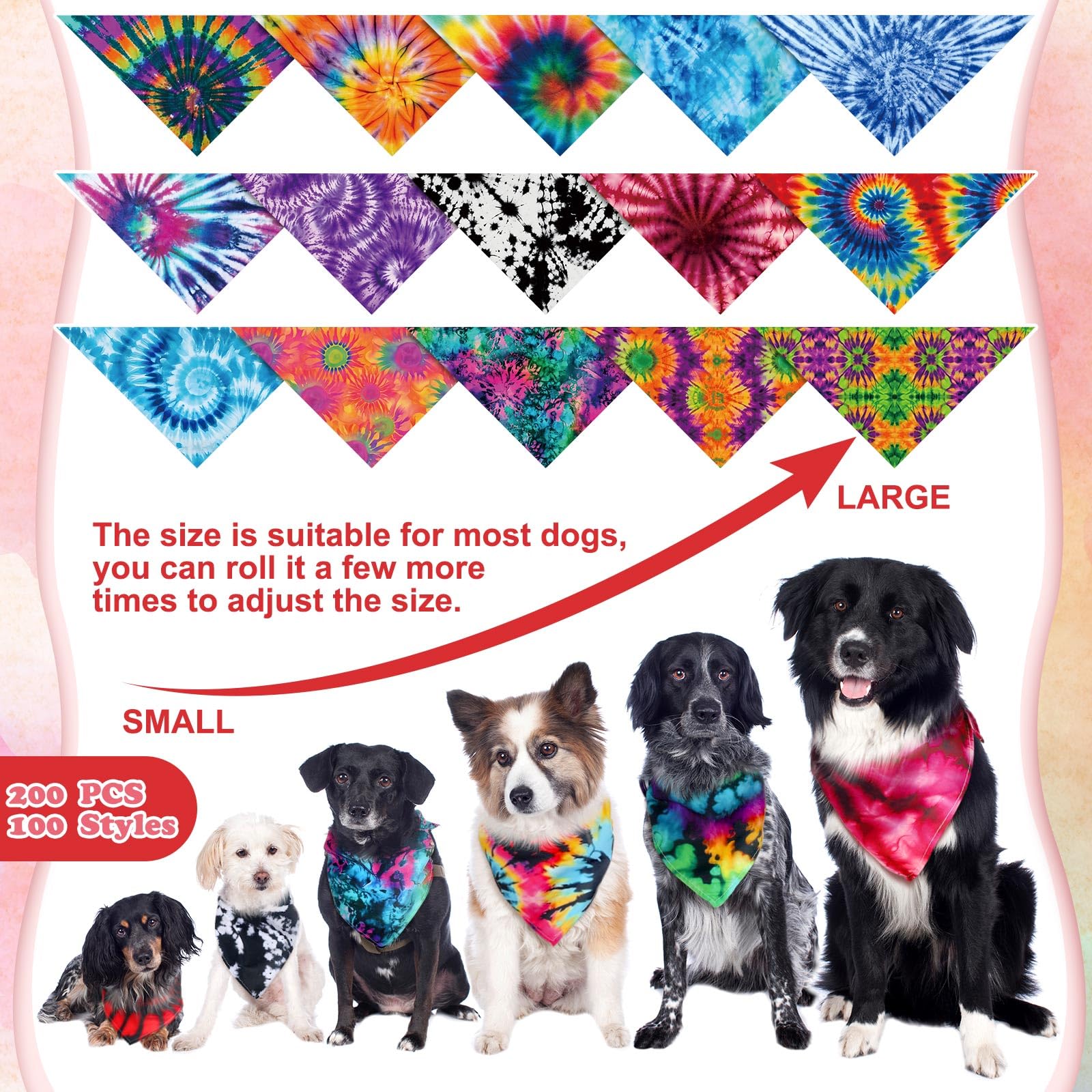 Huhumy 200 Pcs Dog Bandanas Bulk Pet Bibs Colorful Triangle Scarf Pet Bandanas For Medium Large Dogs Spring Summer Birthday Cost