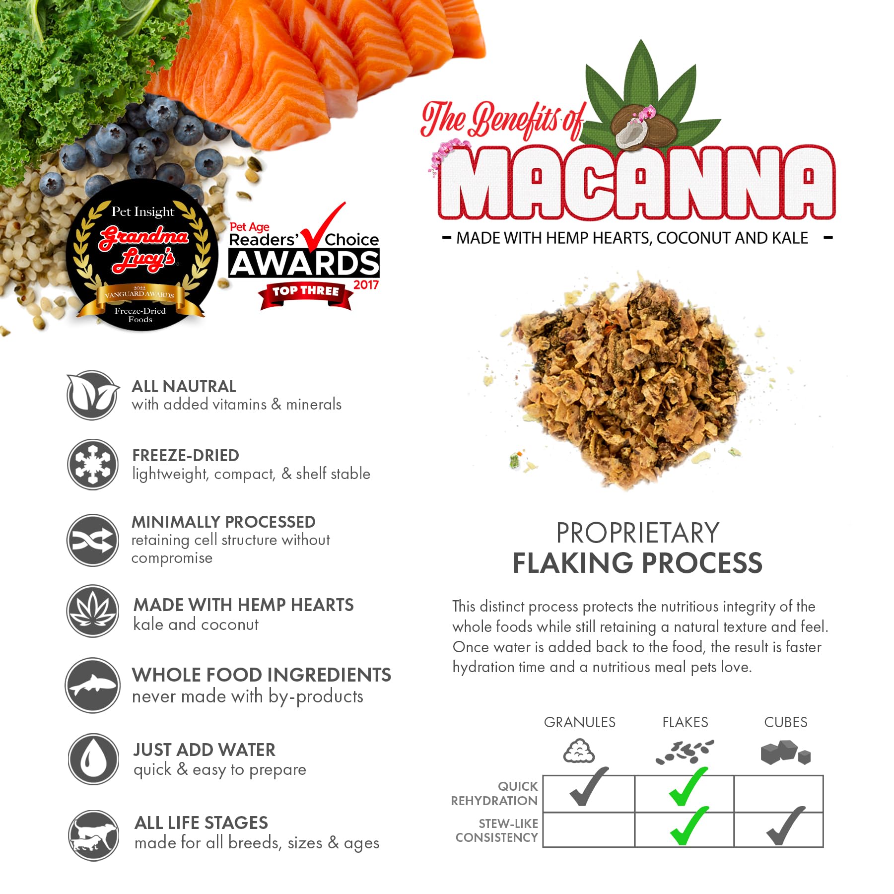 Grandma Lucy's Macanna Grain-Free Freeze-Dried Dog Food, Salmon Recipe, 3Lb Bag