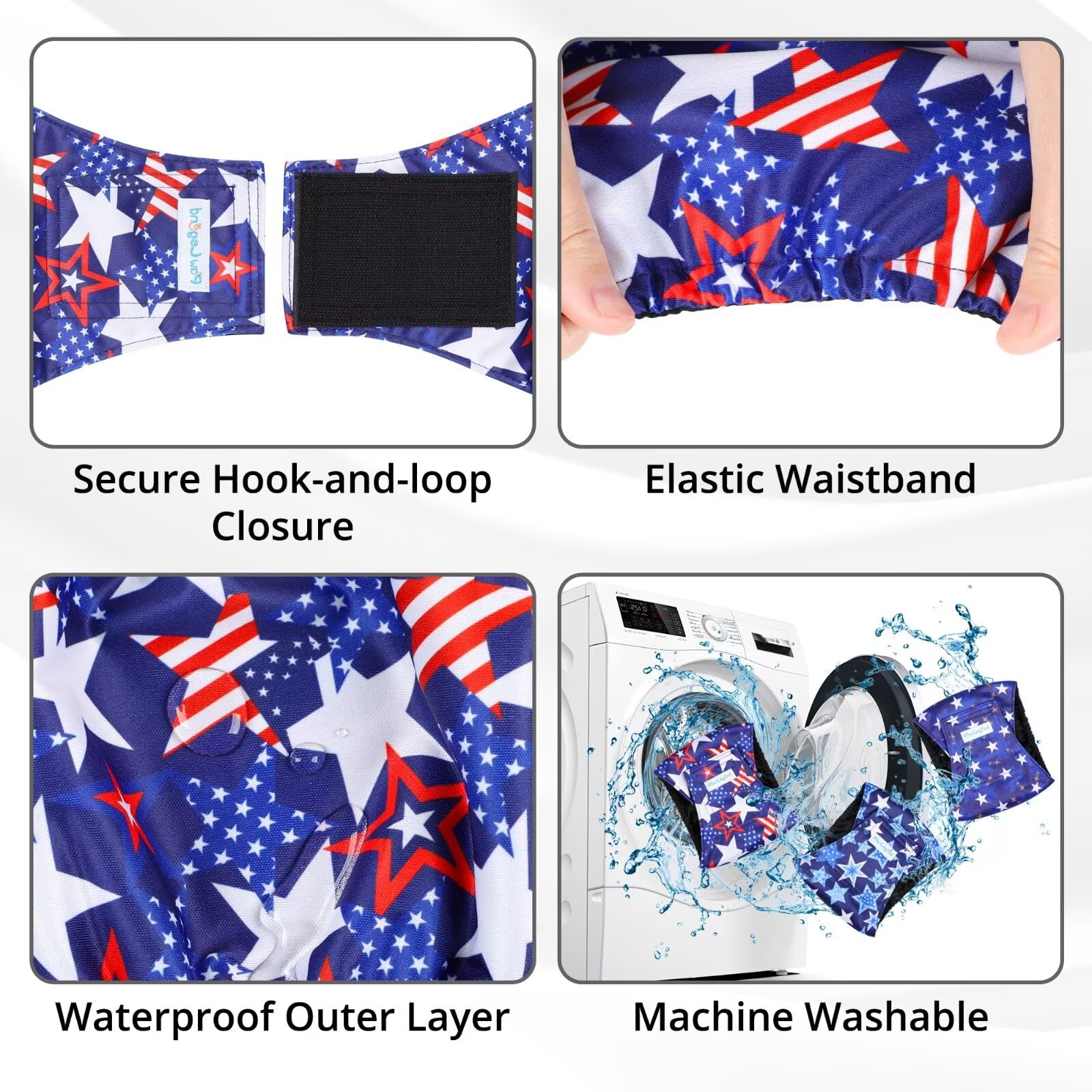 Paw Legend Washable Male Dog Diapers - Large, Star Pattern, Reusable, Waterproof, 3 Pack (Model: PL-GG-XX-L-1)
