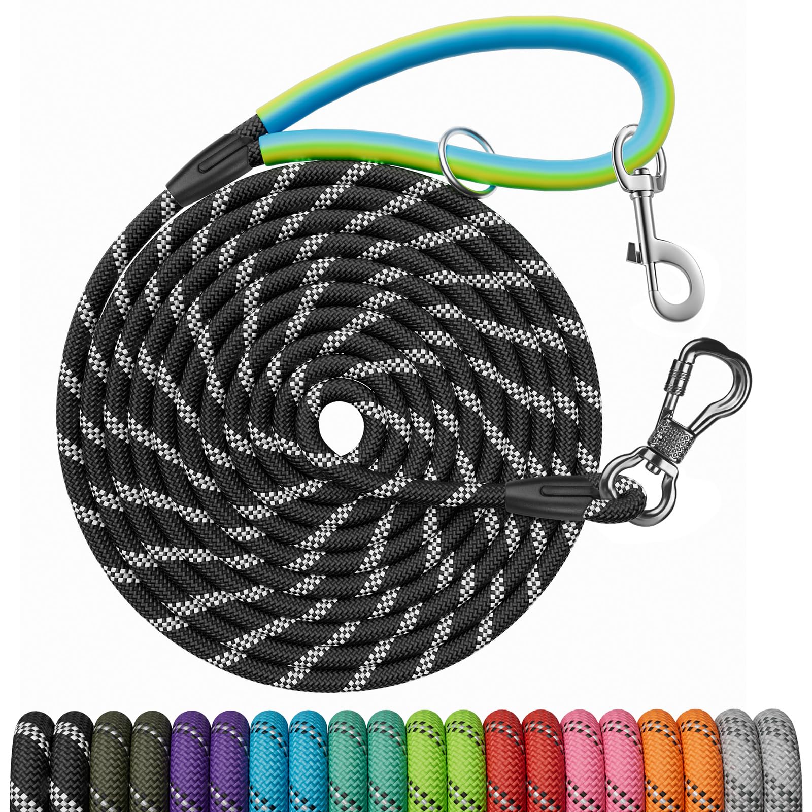 Ntr Heavy Duty Dog Leash - 100Ft Long Rope With 2 Swivel Hooks, Reflective Threads And Soft Handle For Walking, Hunting, Camping